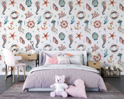 3D Animal Conch Sea Horse Duck Rudder Wave Point Octopus Wall Mural Wallpaper YXL 24