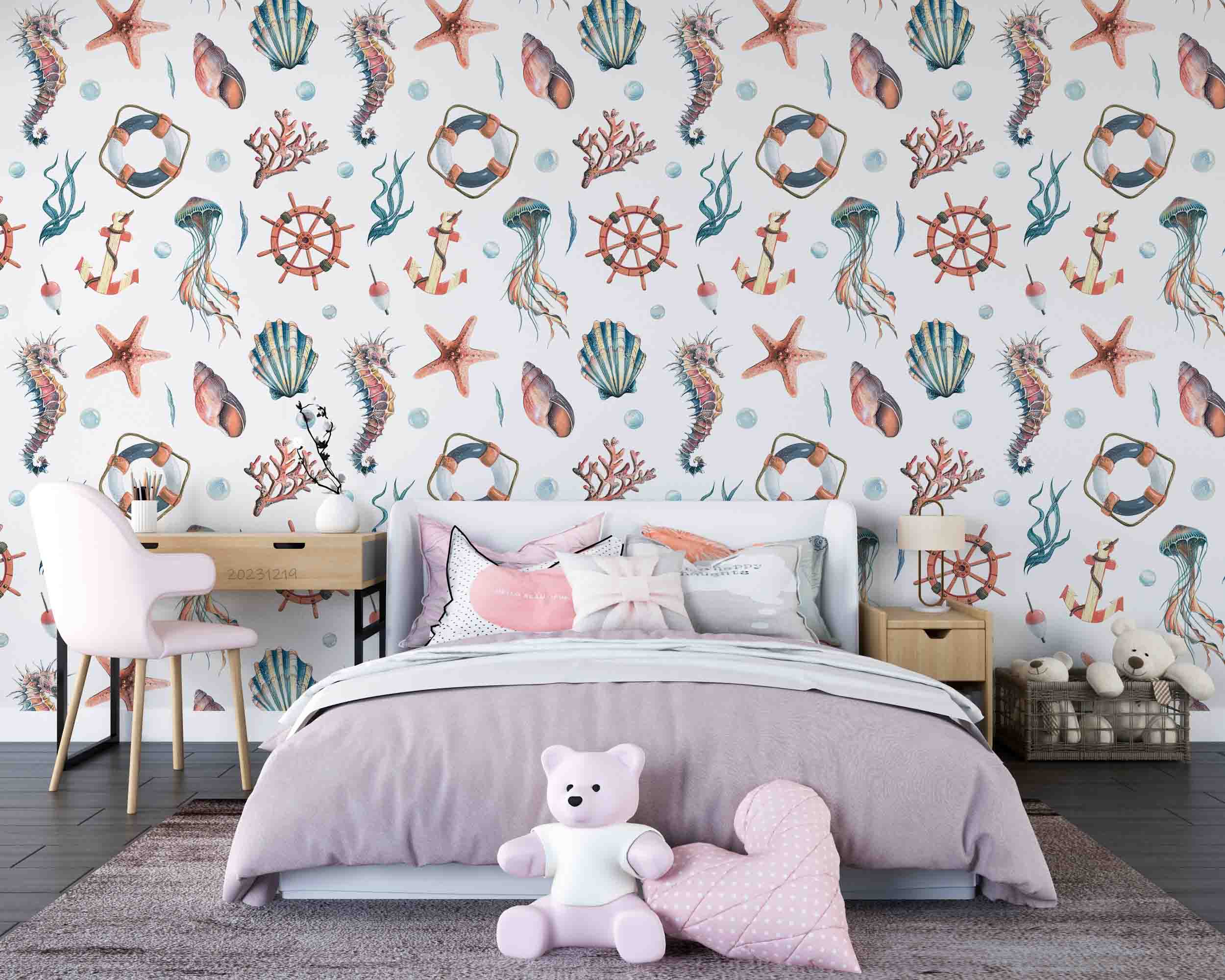 3D Animal Conch Sea Horse Duck Rudder Wave Point Octopus Wall Mural Wallpaper YXL 24