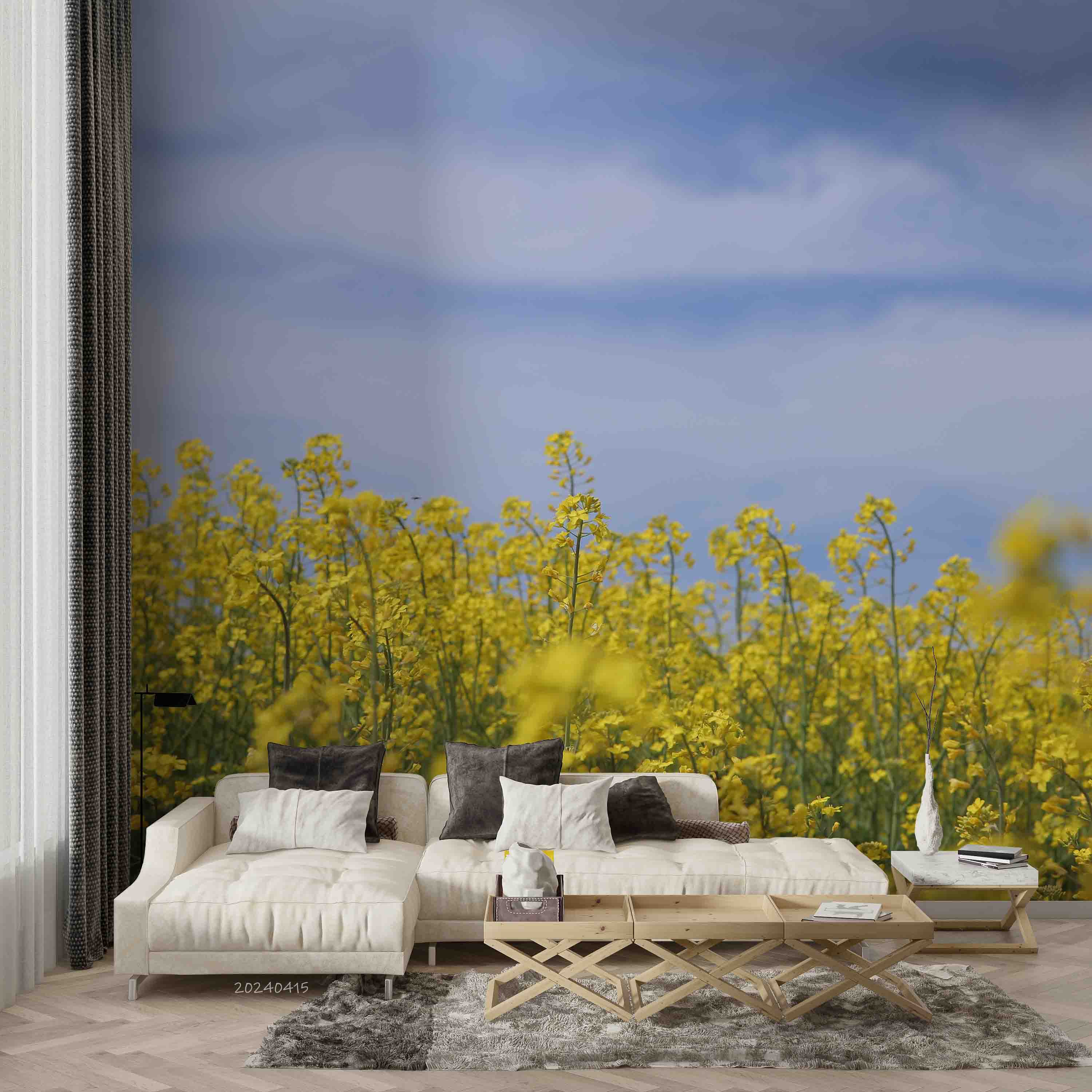 3D Yellow Rapeseed Field Blue Sky Wallpaper Wall Mural Wall Decor Wall Art Wall Sticker Remoable Wallpaper