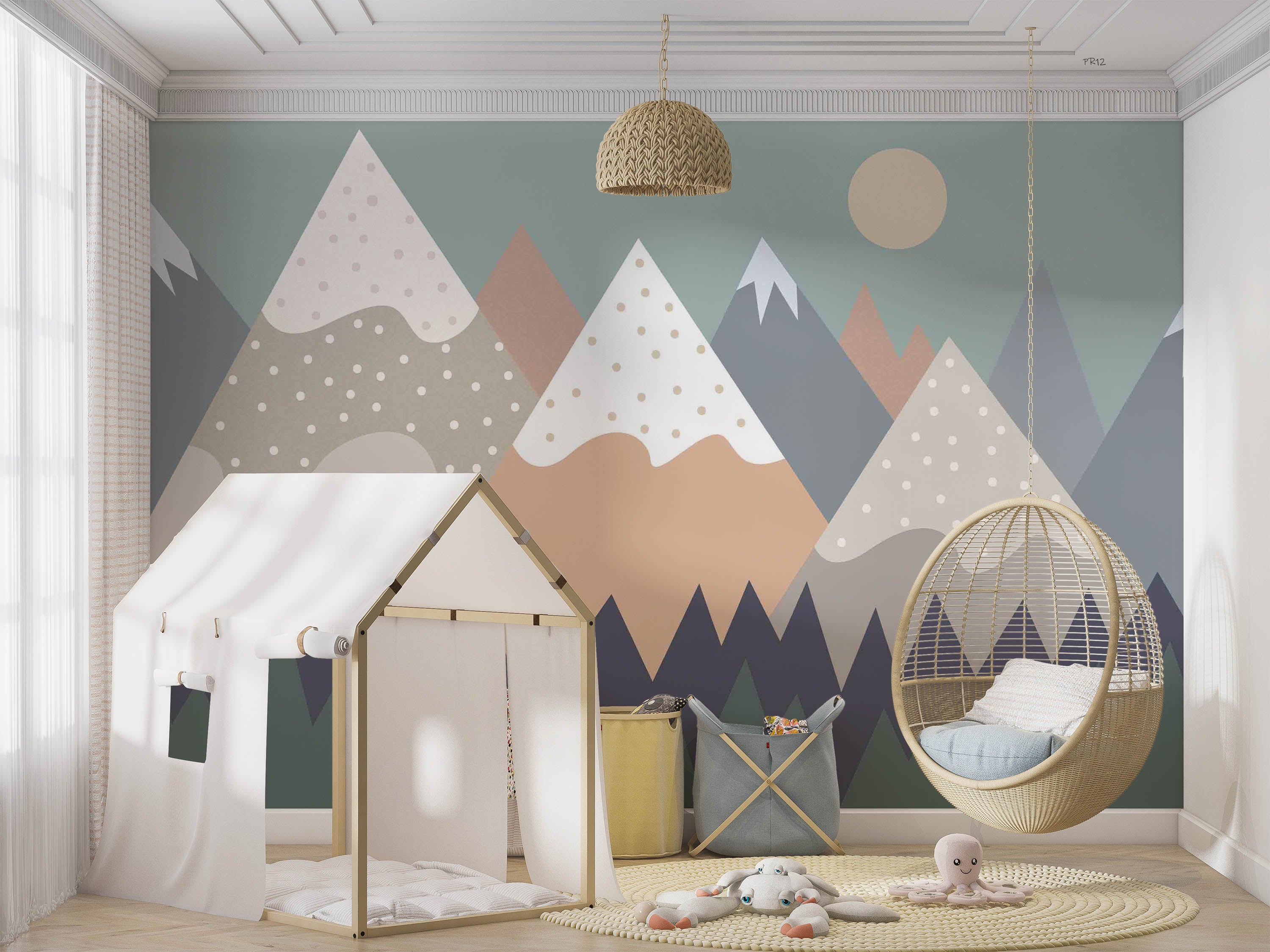 3D Cartoon Mountain Sun Kids Wall Mural Wallpaper GD 4985- Jess Art Decoration