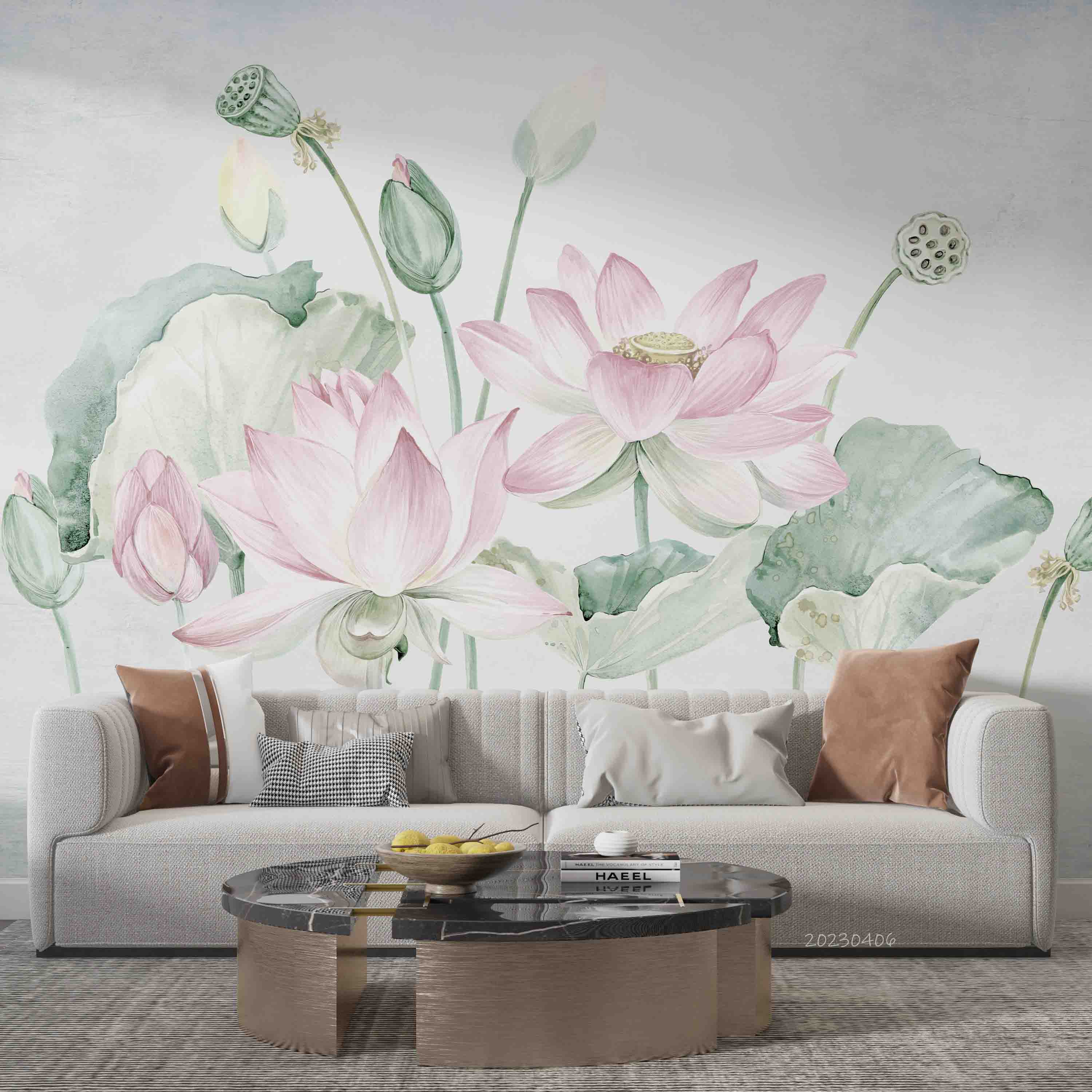 3D Watercolor Plant Pink Lotus Leaves Wall Mural Wallpaper GD 5590- Jess Art Decoration