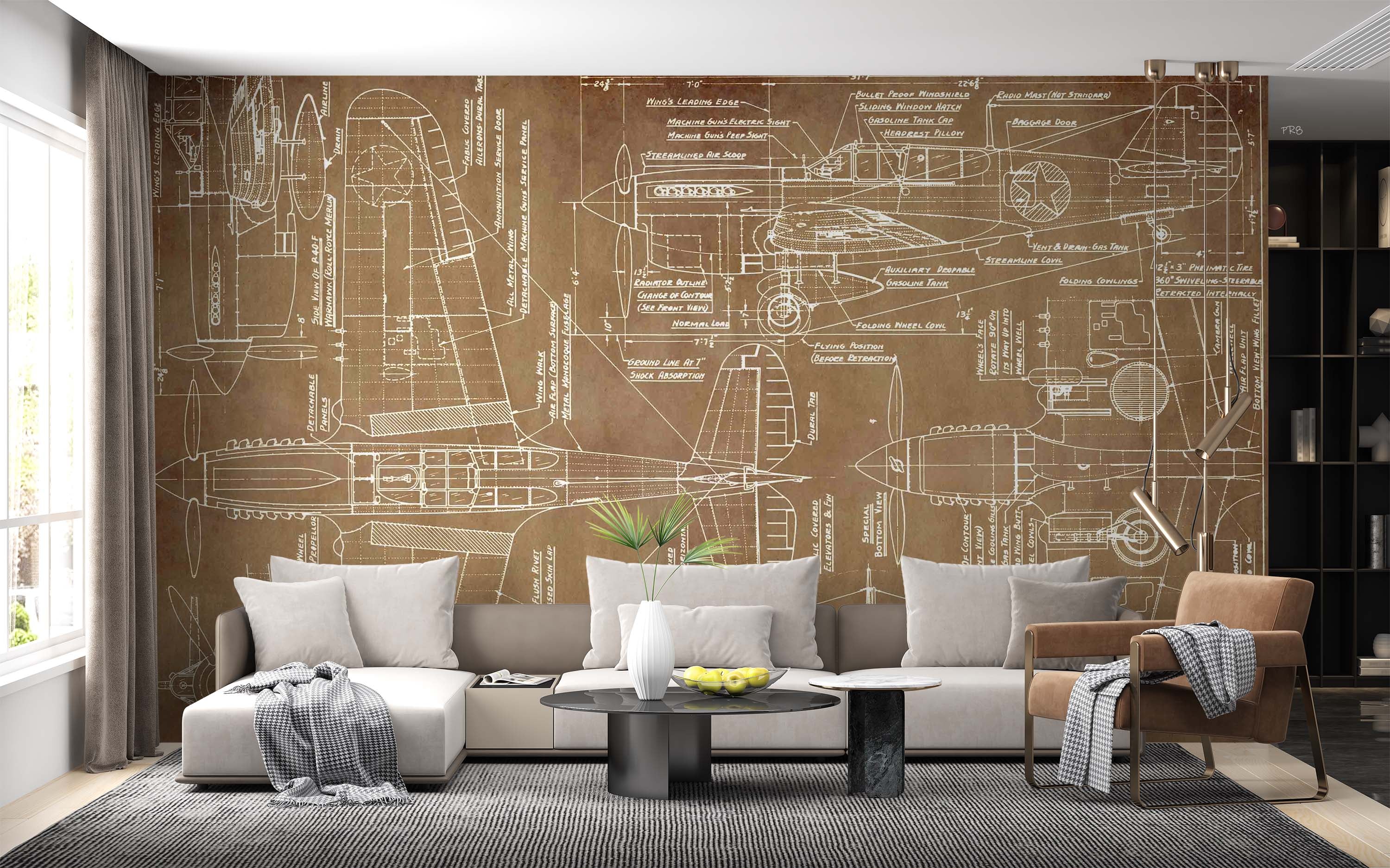 3D Aircraft Design Drawings Wall Mural Wallpaper GD 4572- Jess Art Decoration