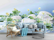 3D Pond Lotus Lotus Leaf Stone Scenery Wallpaper Wall Mural Wall Decor Wall Art Wall Sticker Remoable Wallpaper LQH 23