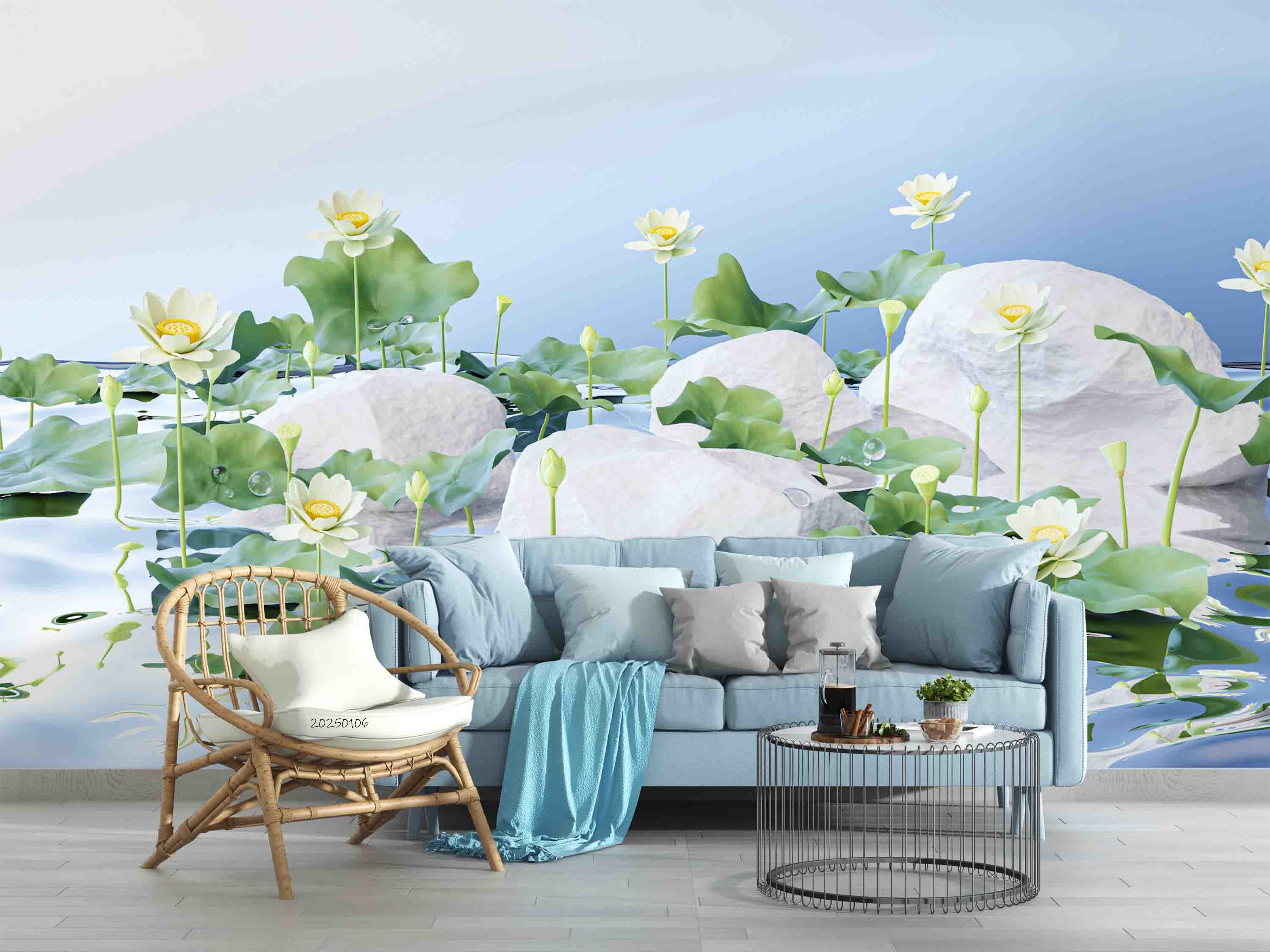3D Pond Lotus Lotus Leaf Stone Scenery Wallpaper Wall Mural Wall Decor Wall Art Wall Sticker Remoable Wallpaper LQH 23
