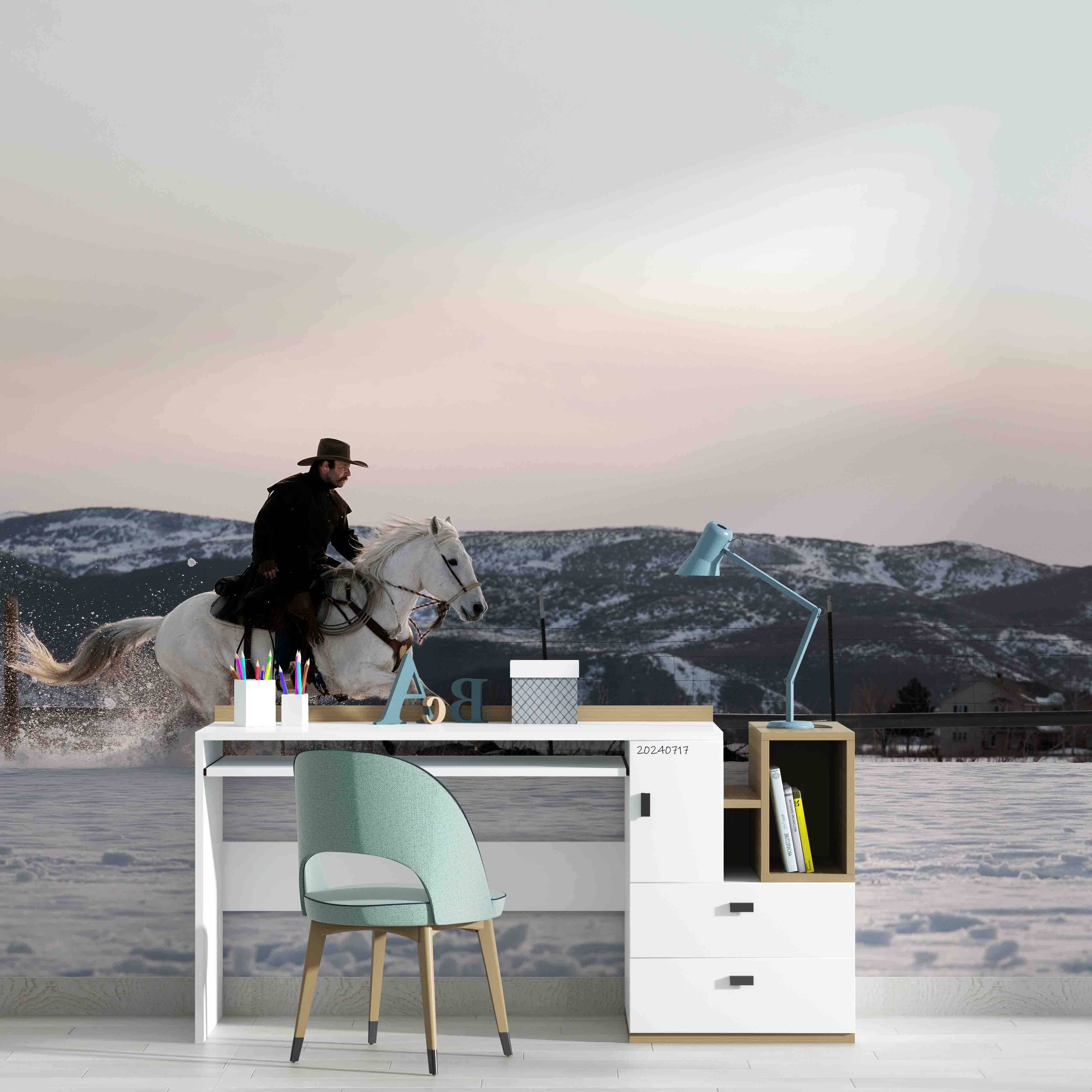 3D Snow Horse Riding Tree Sunlight Wall Mural Wallpaper YXL 108