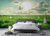 3D Tree Grassland Cloud Sunlight Sky Wall Mural Wallpaper YXL 3071