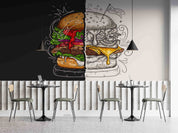 3D Restaurant Snack Bar Diner Fast Food Hamburger Wall Mural Wallpaper 13