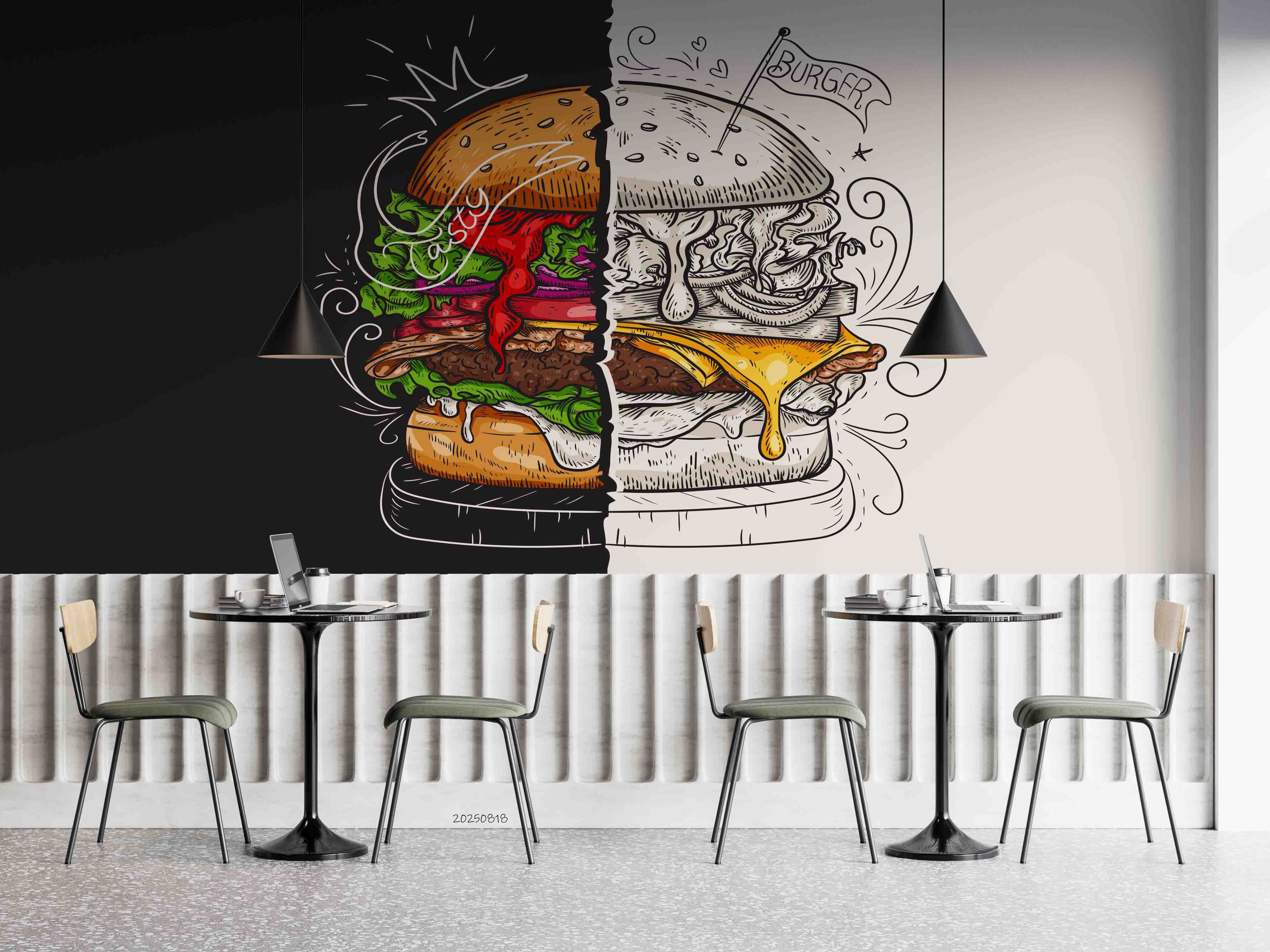 3D Restaurant Snack Bar Diner Fast Food Hamburger Wall Mural Wallpaper 13