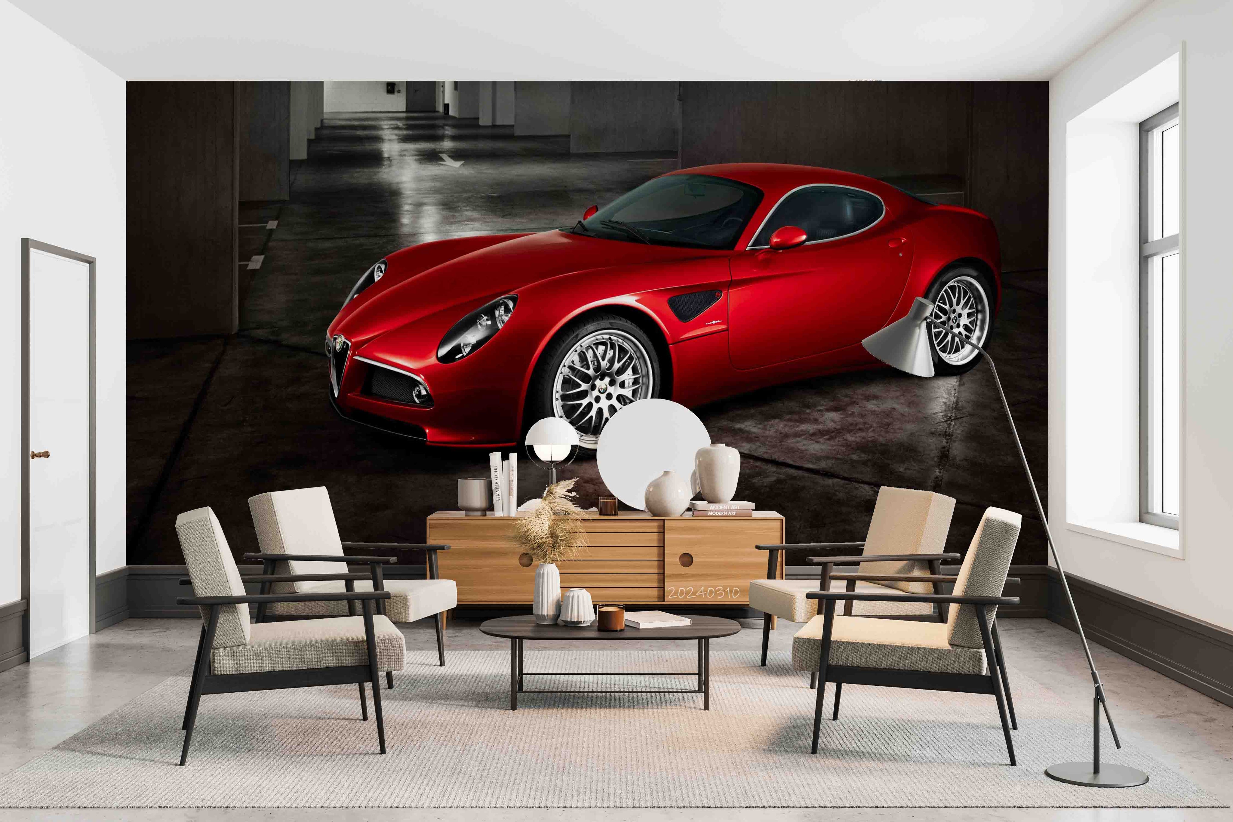 3D Red Sports Car Wallpaper Wall Mural Wall Decor Wall Art Wall Sticker Remoable Wallpaper