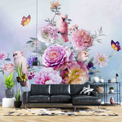3D Floral Butterfly Parrot  Rose Wall Mural Wallpaper YXL 2630