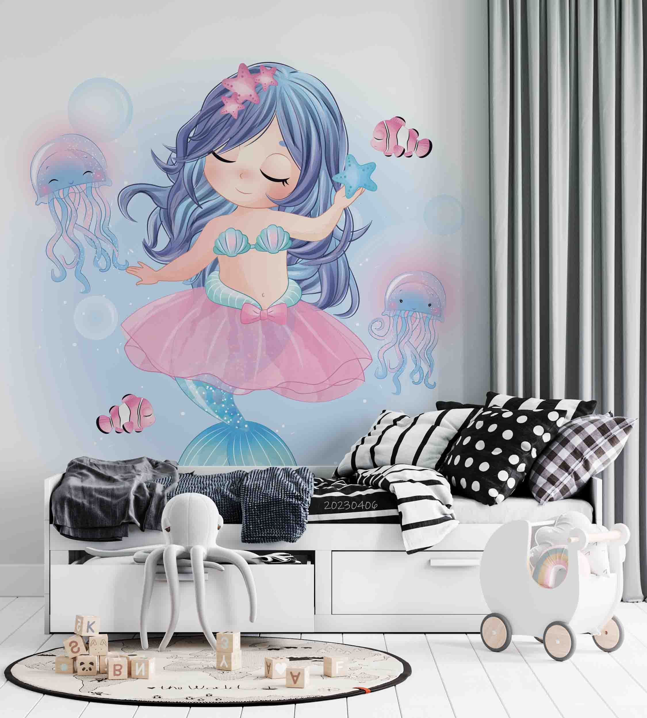 3D Cute Mermaid Jellyfish Kids Wall Mural Wallpaper GD 5613- Jess Art Decoration