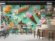 3D Ice Cream Chocolate Spread Blue Wall Mural Wallpaper YXL 2334
