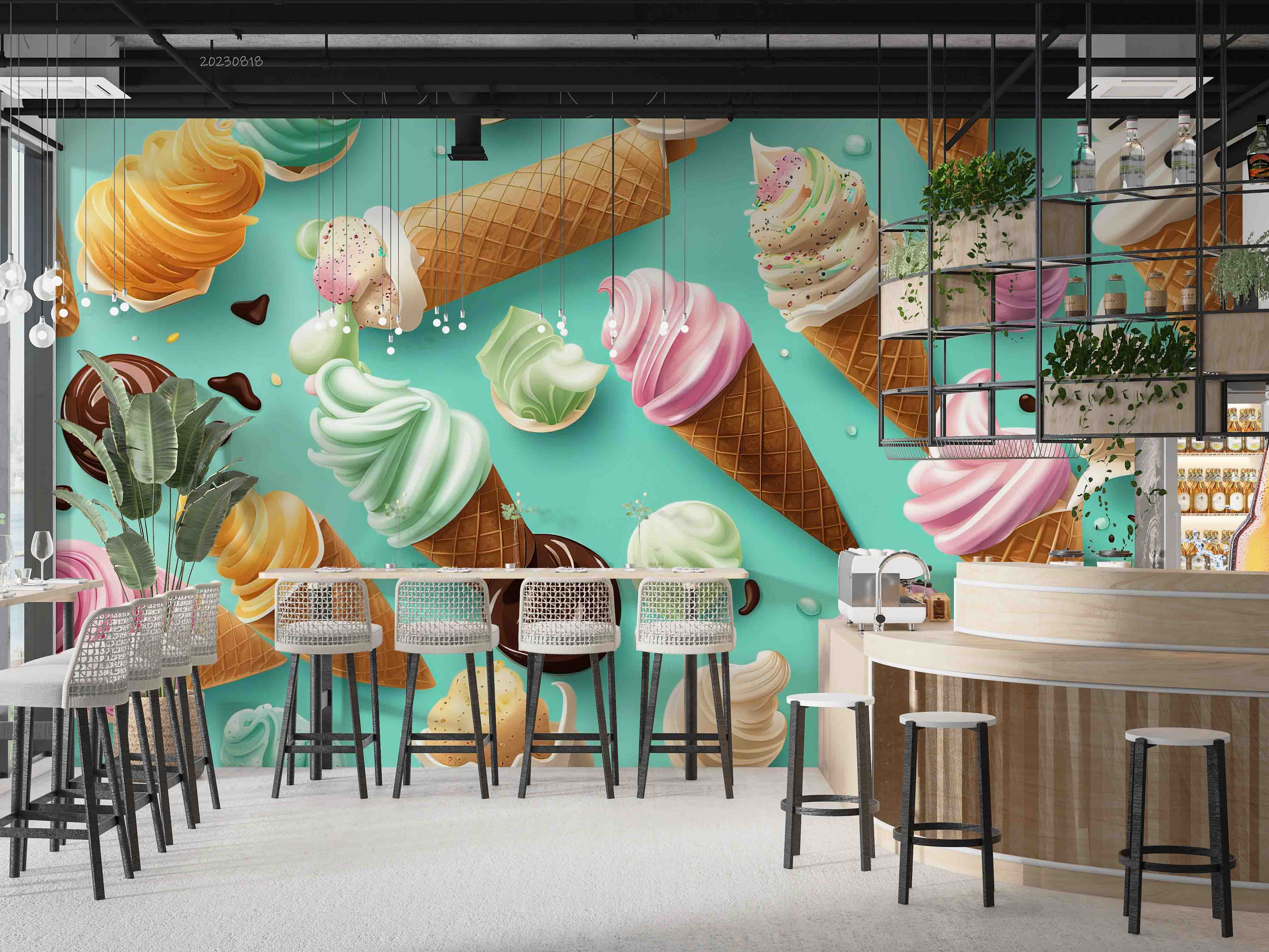 3D Ice Cream Chocolate Spread Blue Wall Mural Wallpaper YXL 2334