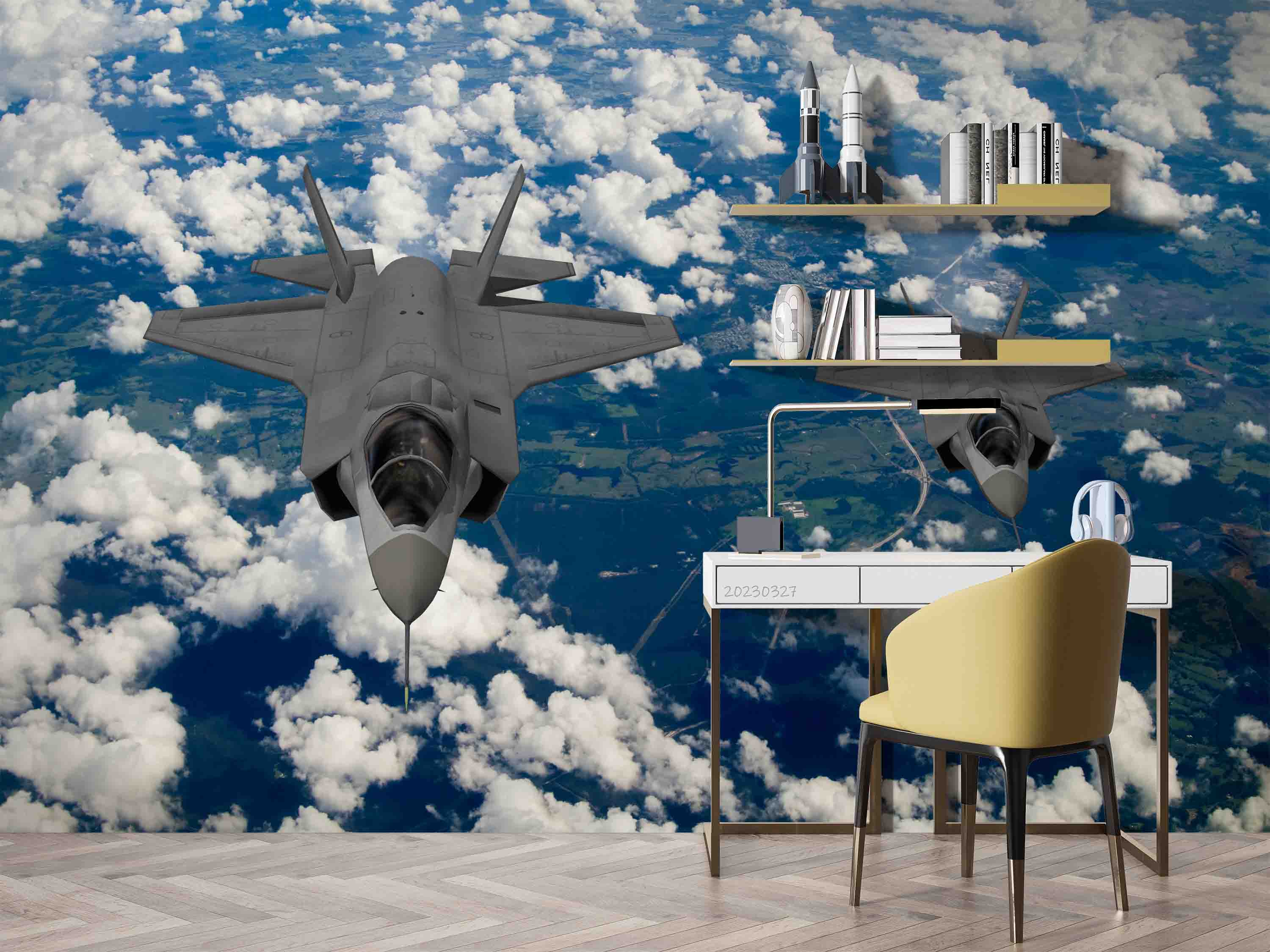 3D F-35 Lightning II Aircraft High Altitude Flying Wall Mural Wallpaper GD 5476- Jess Art Decoration