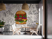 3D Fast Food Background Linear Graphic Snacks Collection Wall Mural Wallpaper GD 5495- Jess Art Decoration
