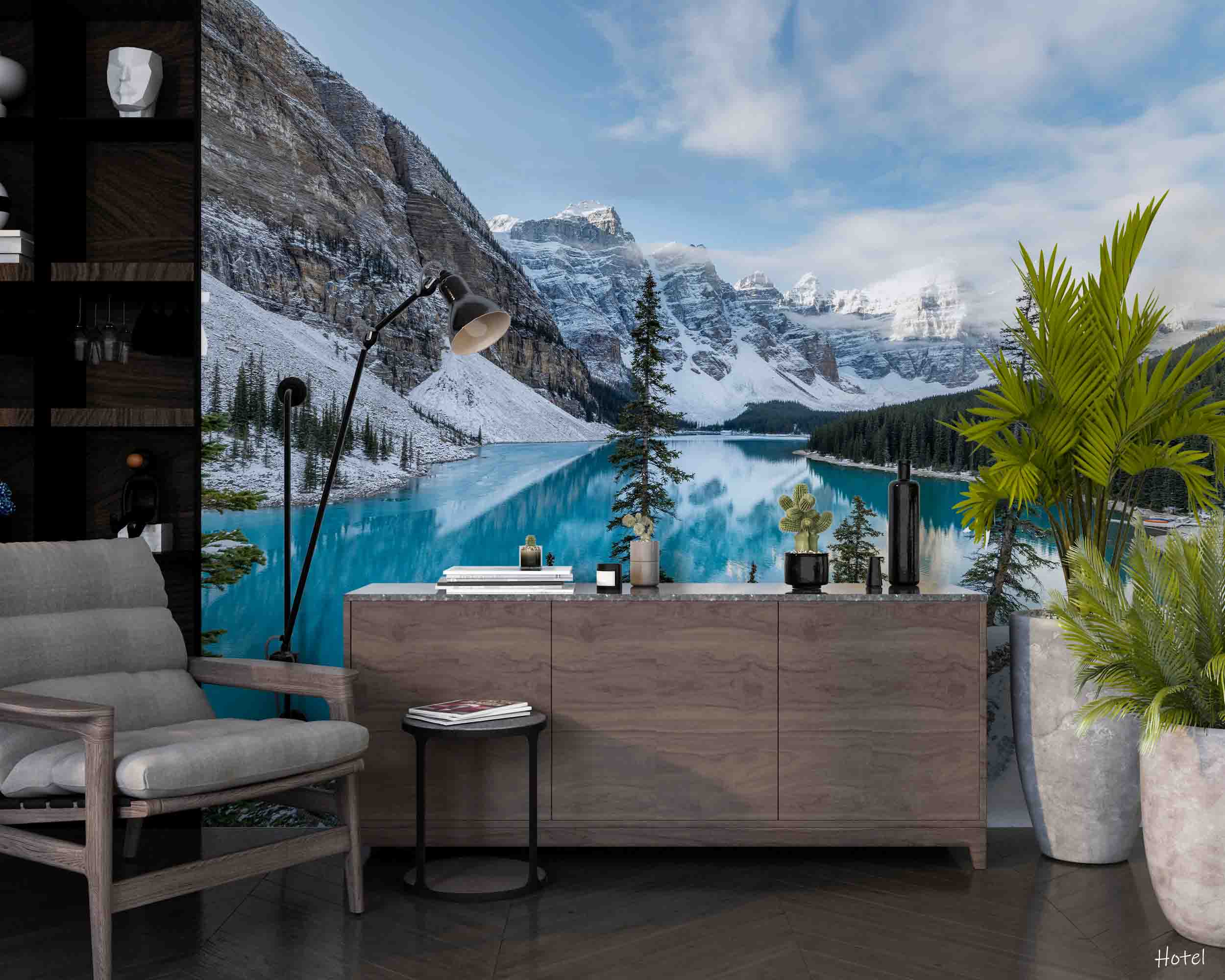 3D Hotel Inn Motel Hostel Resort Manor Scenery Snow Mountain Lake Wall Mural Wallpaper 9