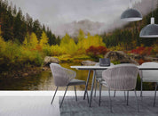 3D Autumn Forest River Misty Morning Wall Mural Wallpaper GD 3294- Jess Art Decoration