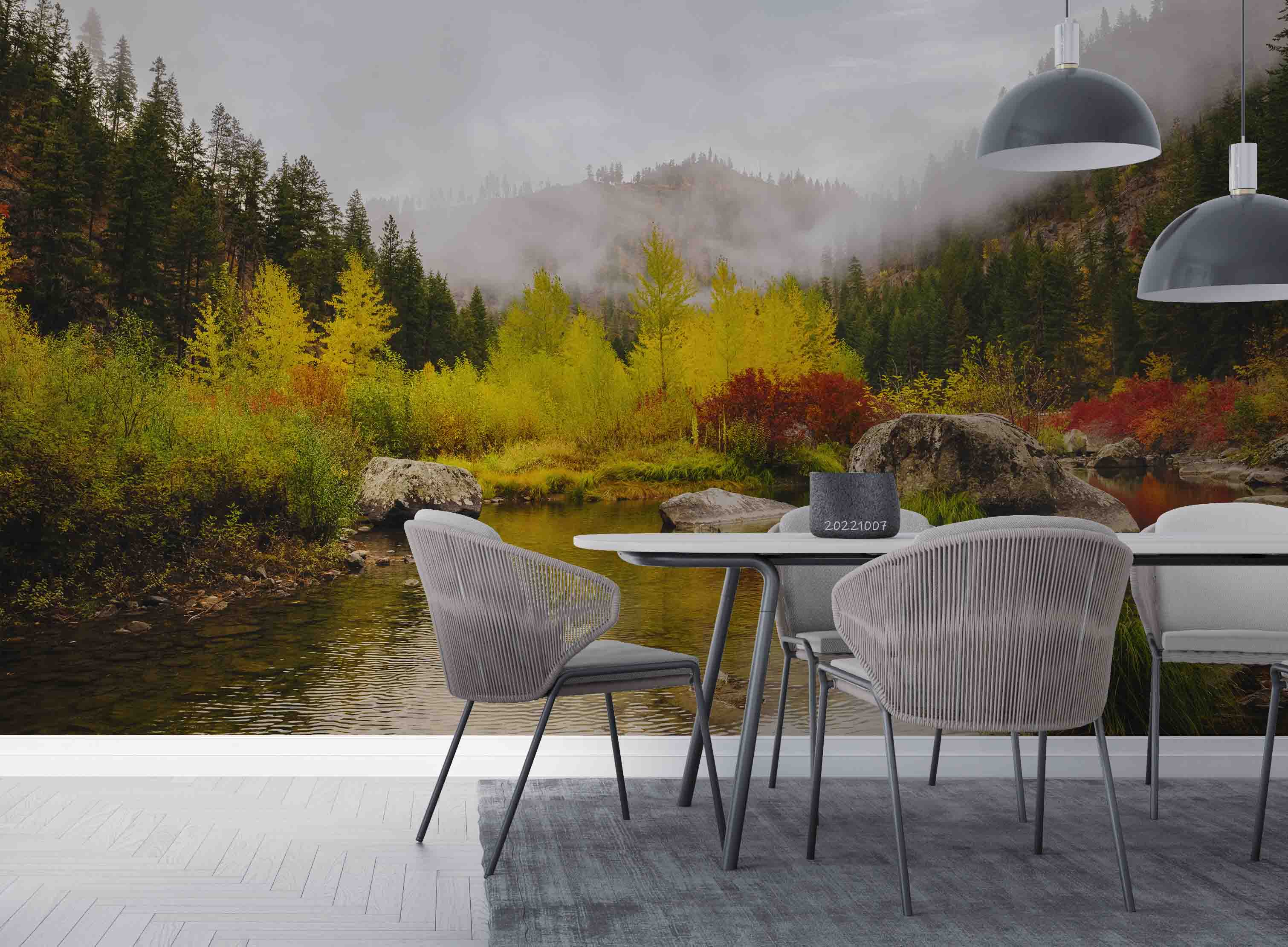 3D Autumn Forest River Misty Morning Wall Mural Wallpaper GD 3294- Jess Art Decoration