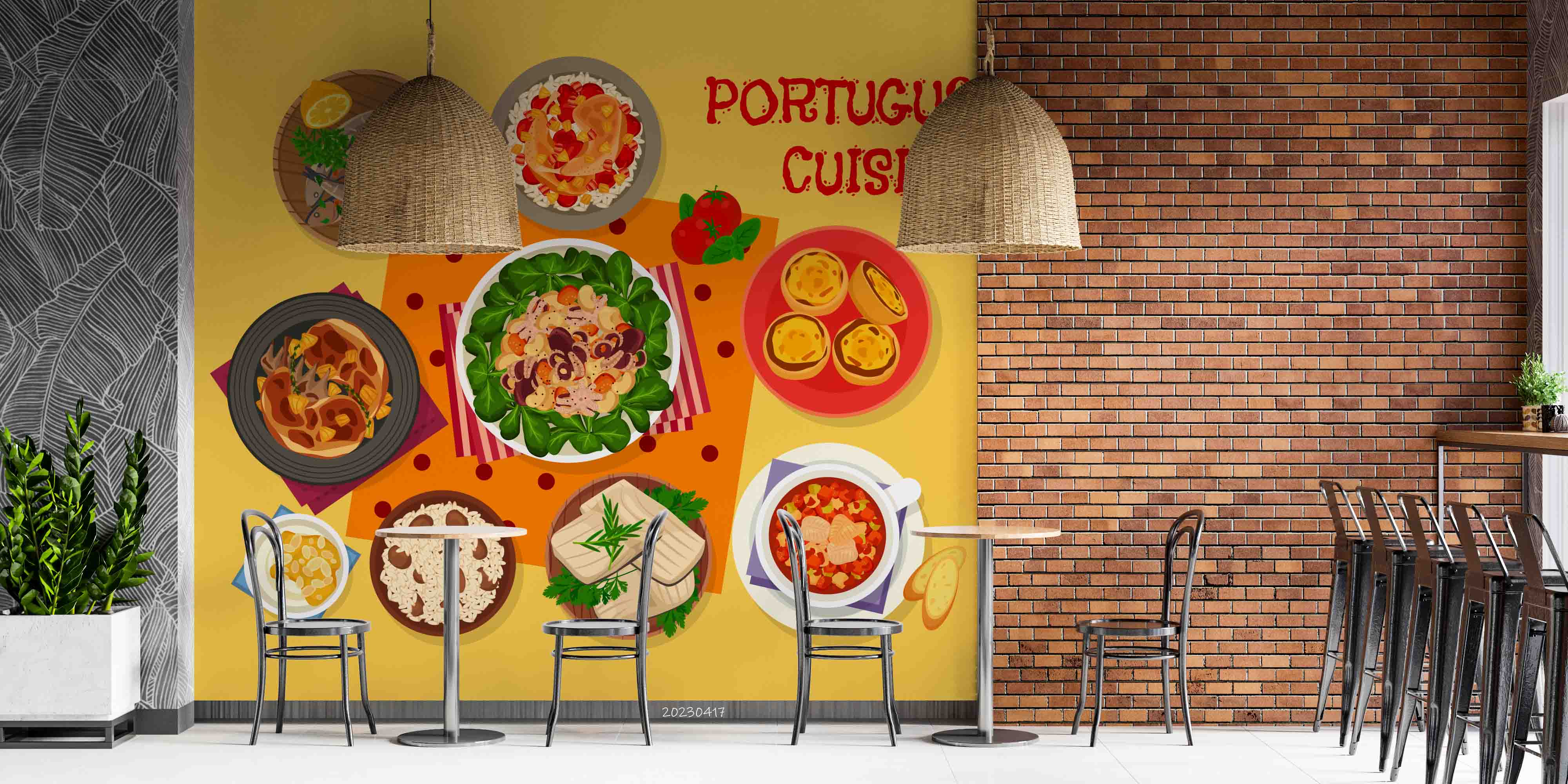 3D Portuguese Food Lunch Icon Wall Mural Wallpaper GD 5553- Jess Art Decoration
