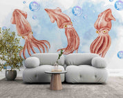 3D Watercolor Blue Ocean Octopus Wallpaper Wall Mural Wall Decor Wall Art Wall Sticker Remoable Wallpaper LQH 71