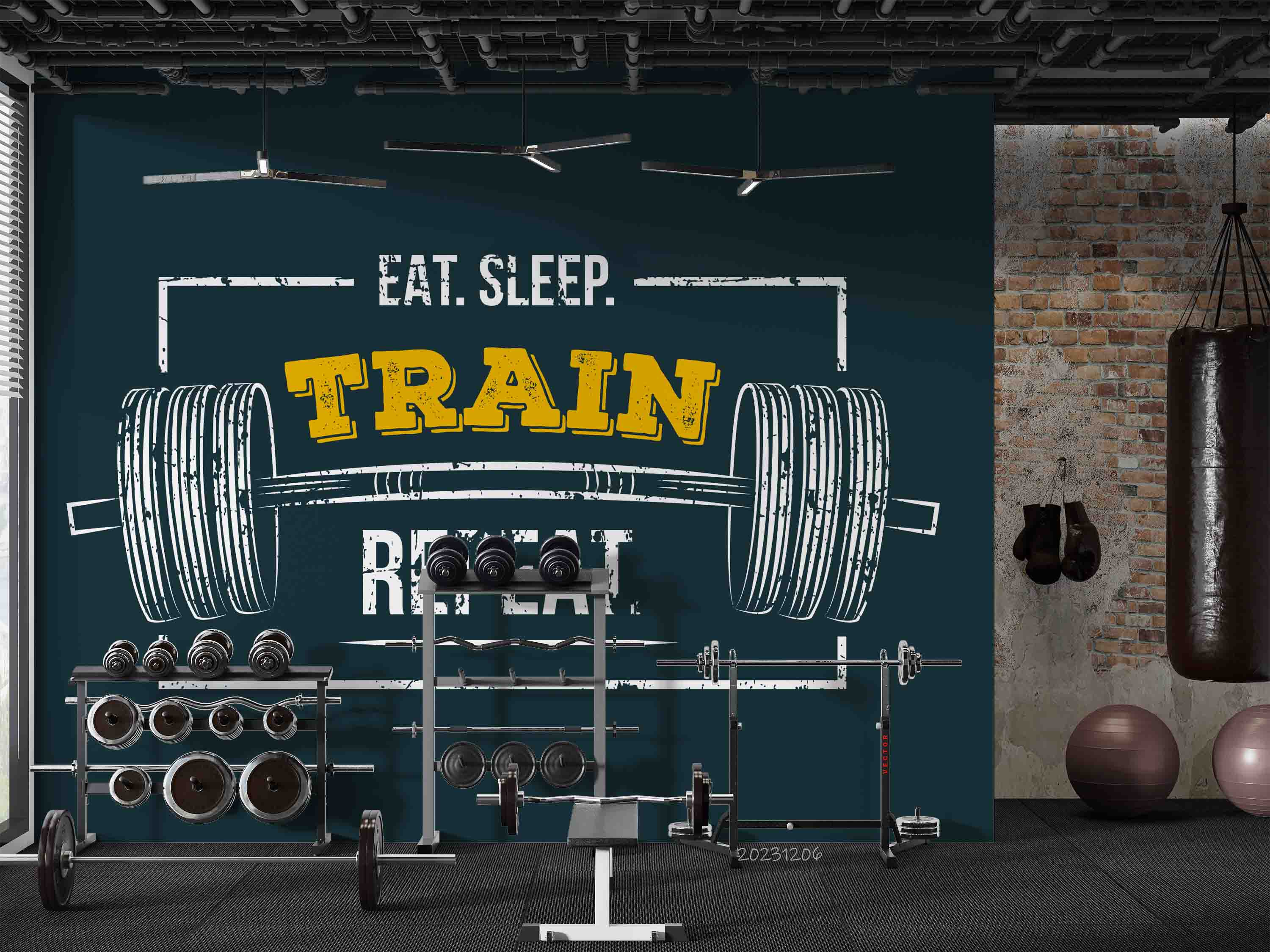 3D Poster Weight-lift Letter Blue Wall Mural Wallpaper YXL 92