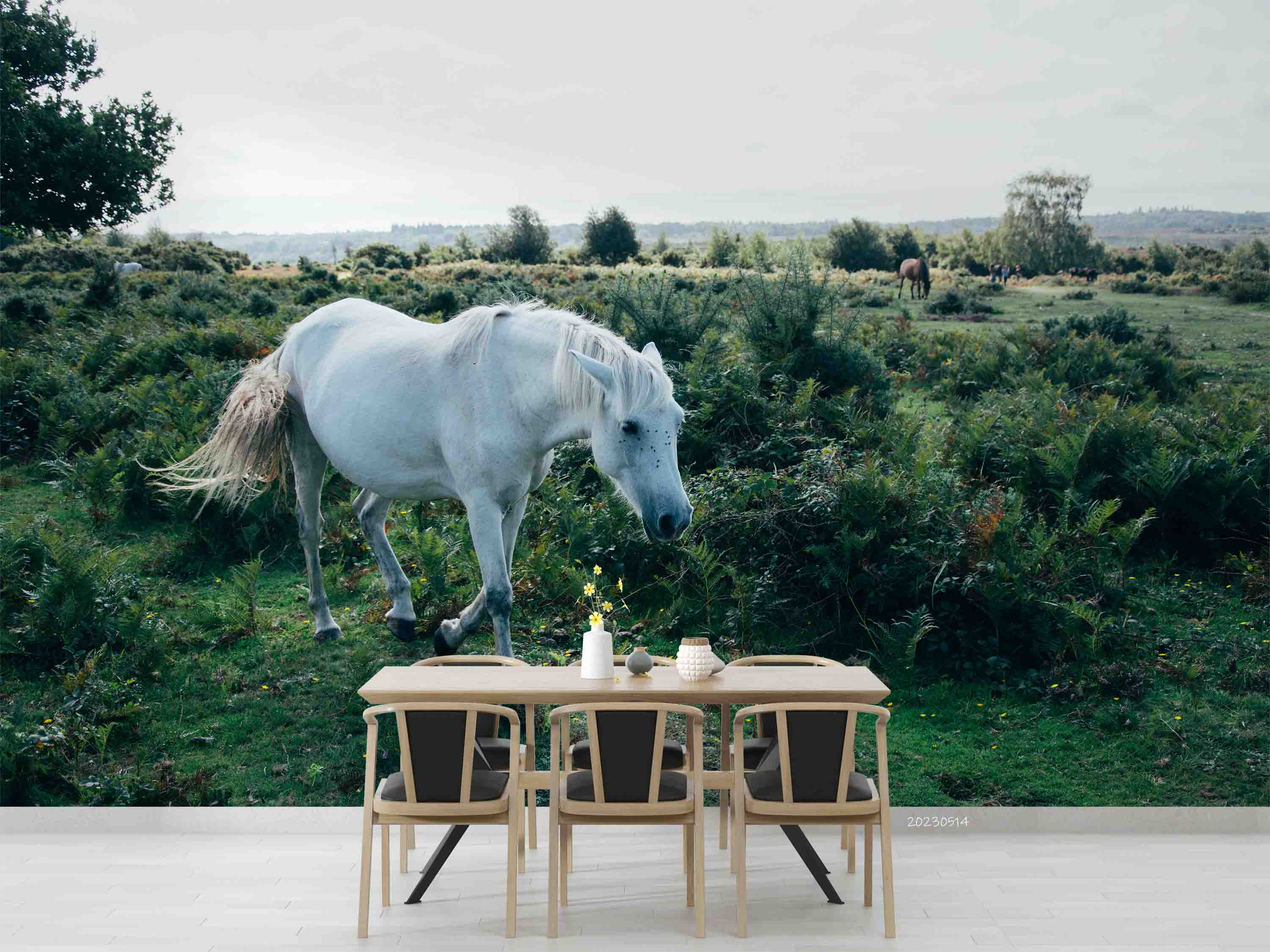 3D Ranch Scenery White Horse Grazing Wall Mural Wallpaper GD 5330- Jess Art Decoration