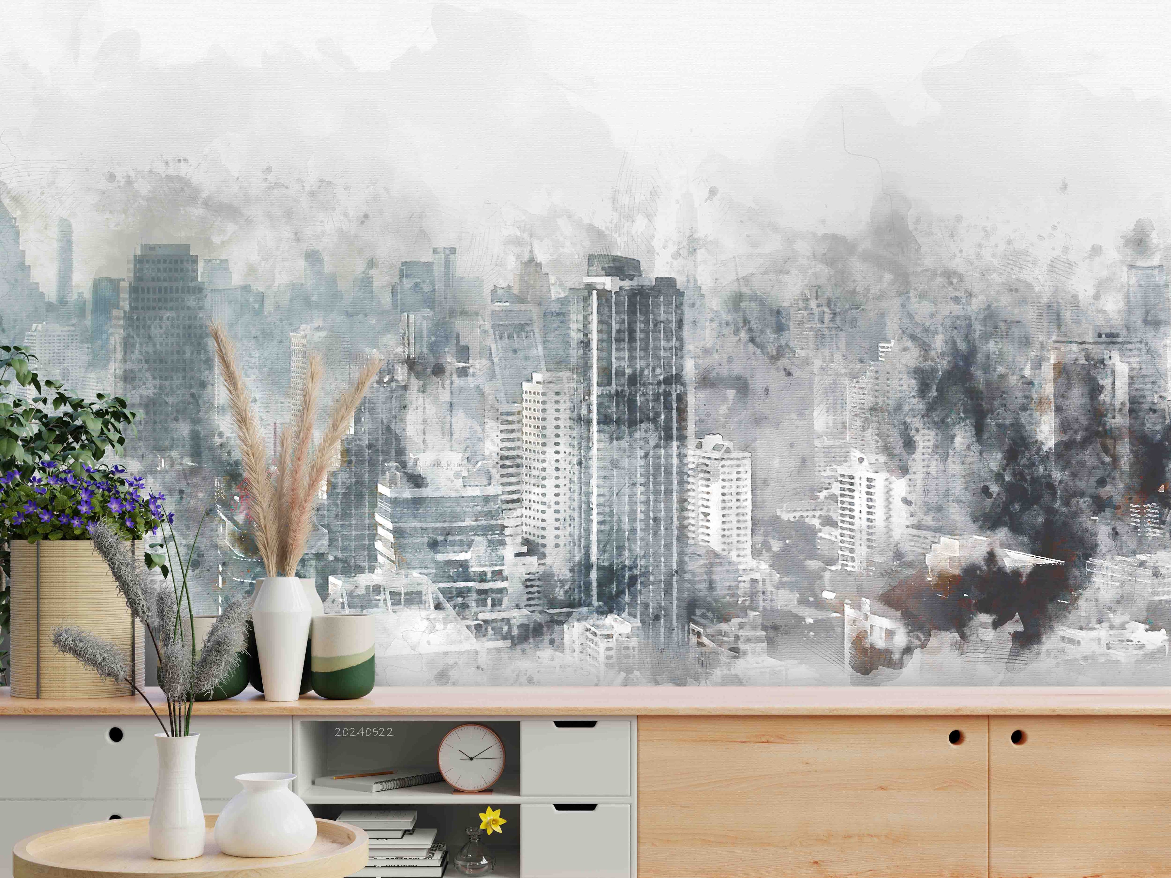 3D City Architecture Mansion Fog Gray Wall Mural Wallpaper YXL 518