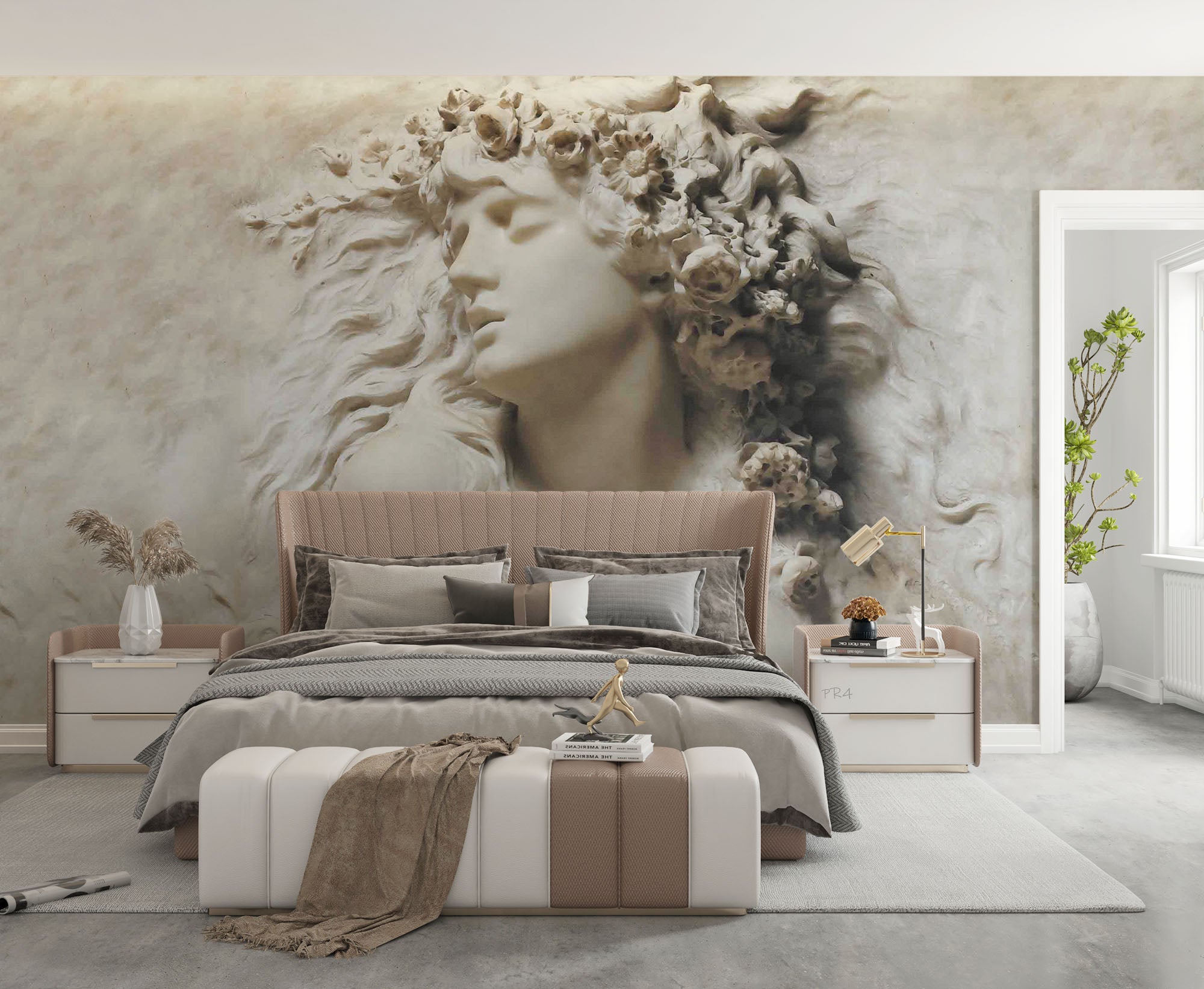 3D Sculpture Woman Floral Lvory White Wall Mural Wallpaper YXL 2750
