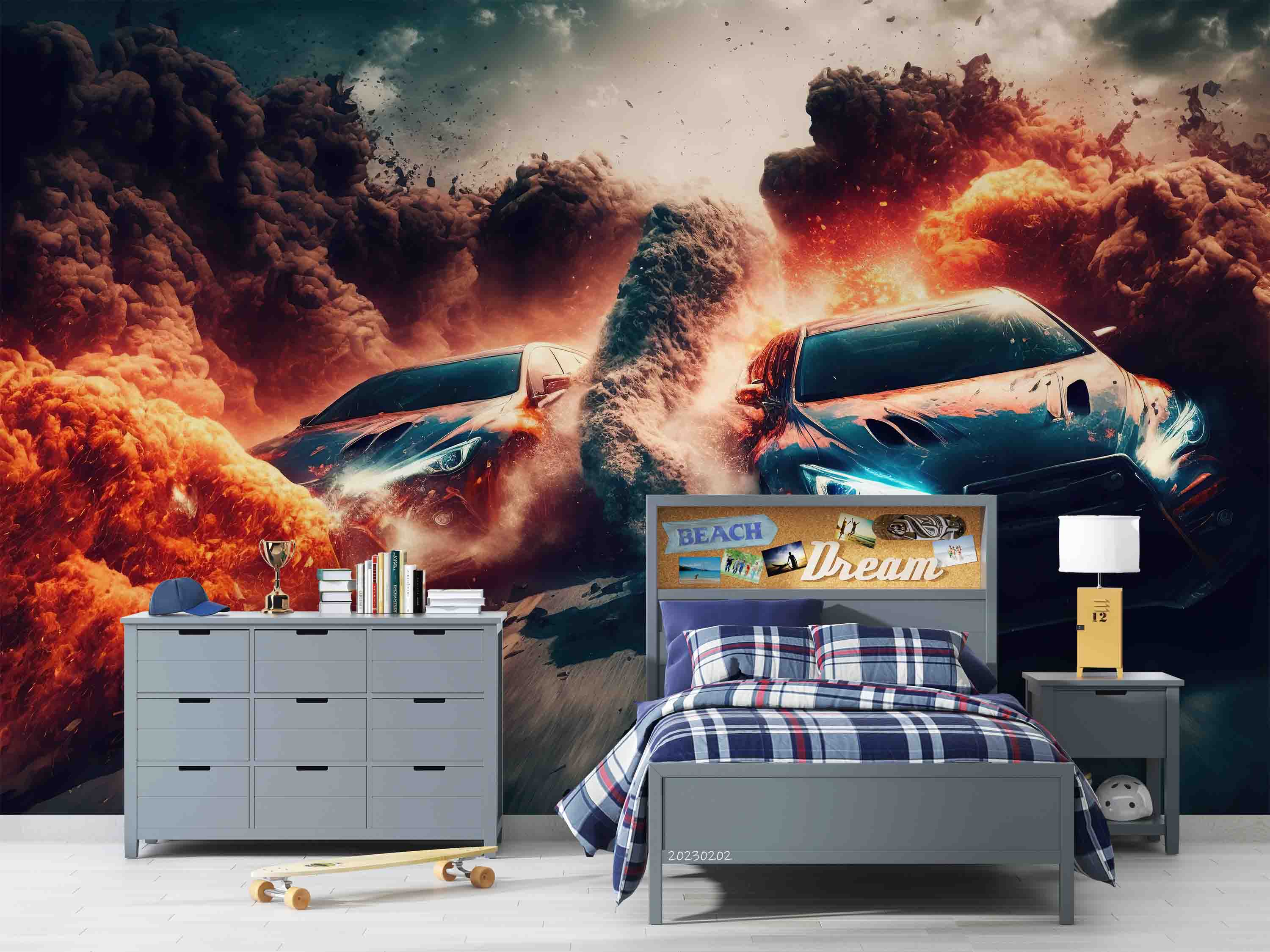 3D Automobile Graffiti Blue Croci Smog Wall Mural Wallpaper YXL 17- Jess Art Decoration