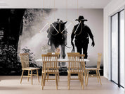 Early Morning Misty Horse Cowboy Sports Wallpaper sports & entertainment wall mural for games room or entertainment space - v