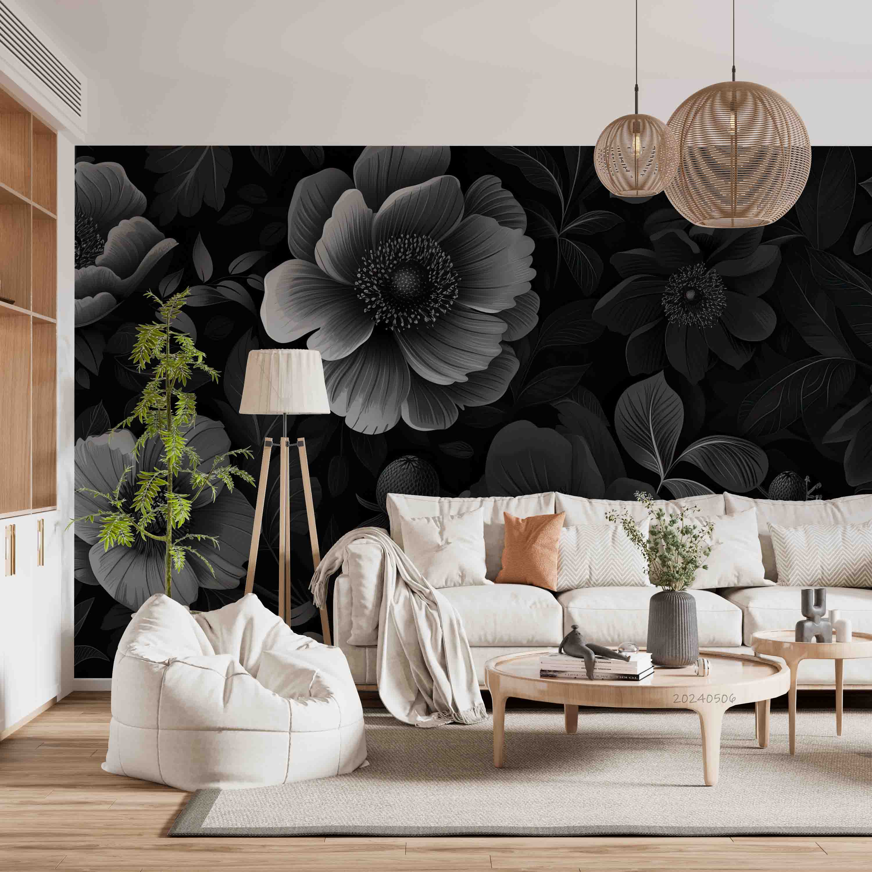 3D Abstract Black Floral Pattern Wallpaper Wall Mural Wall Decor Wall Art Wall Sticker Remoable Wallpaper