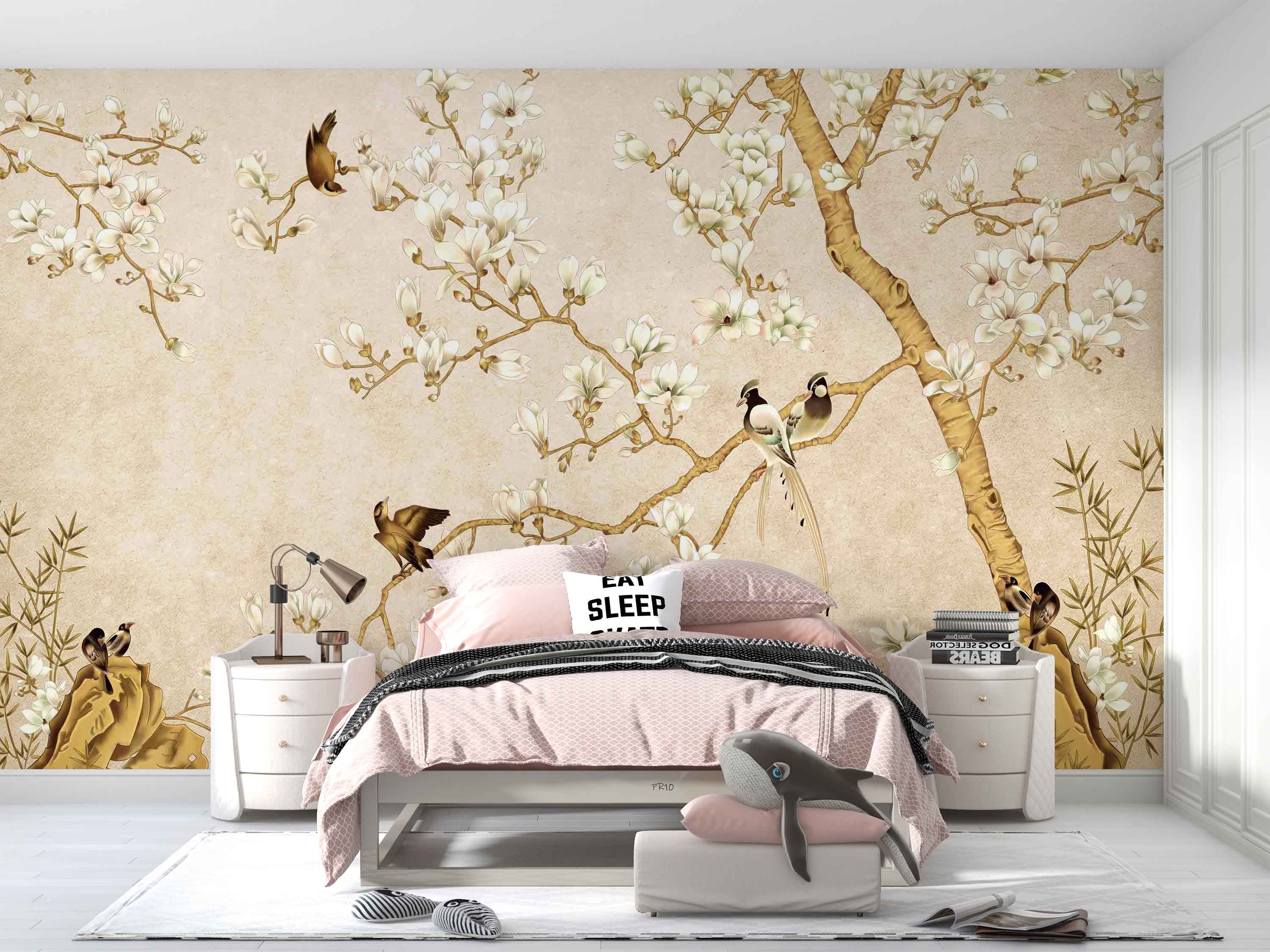 3D Chinese Magnolia Branch Bird Wall Mural Wallpaper GD 4722- Jess Art Decoration