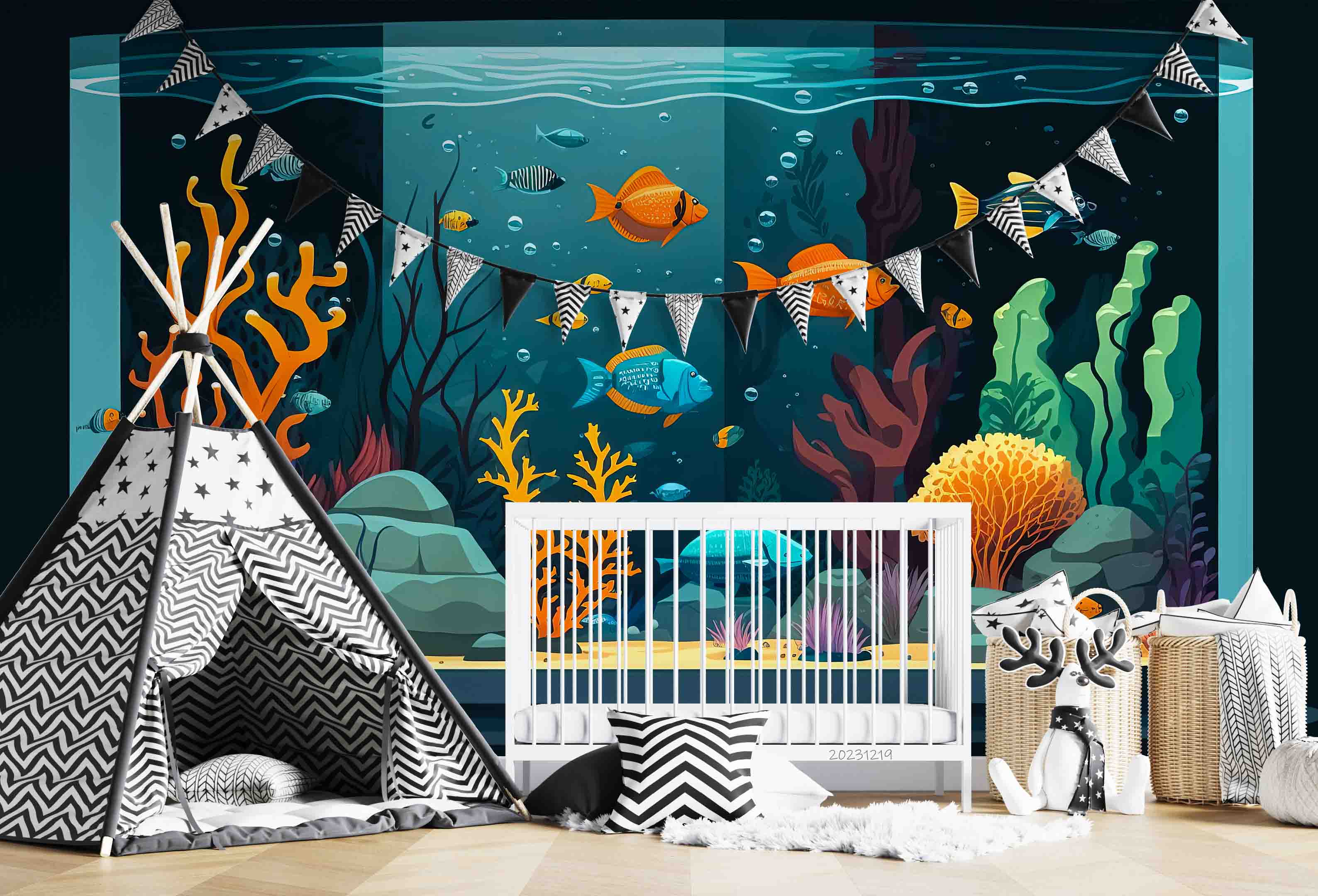 3D Animal Fish Tank Fish Coral Bubble Stone Wall Mural Wallpaper YXL 17