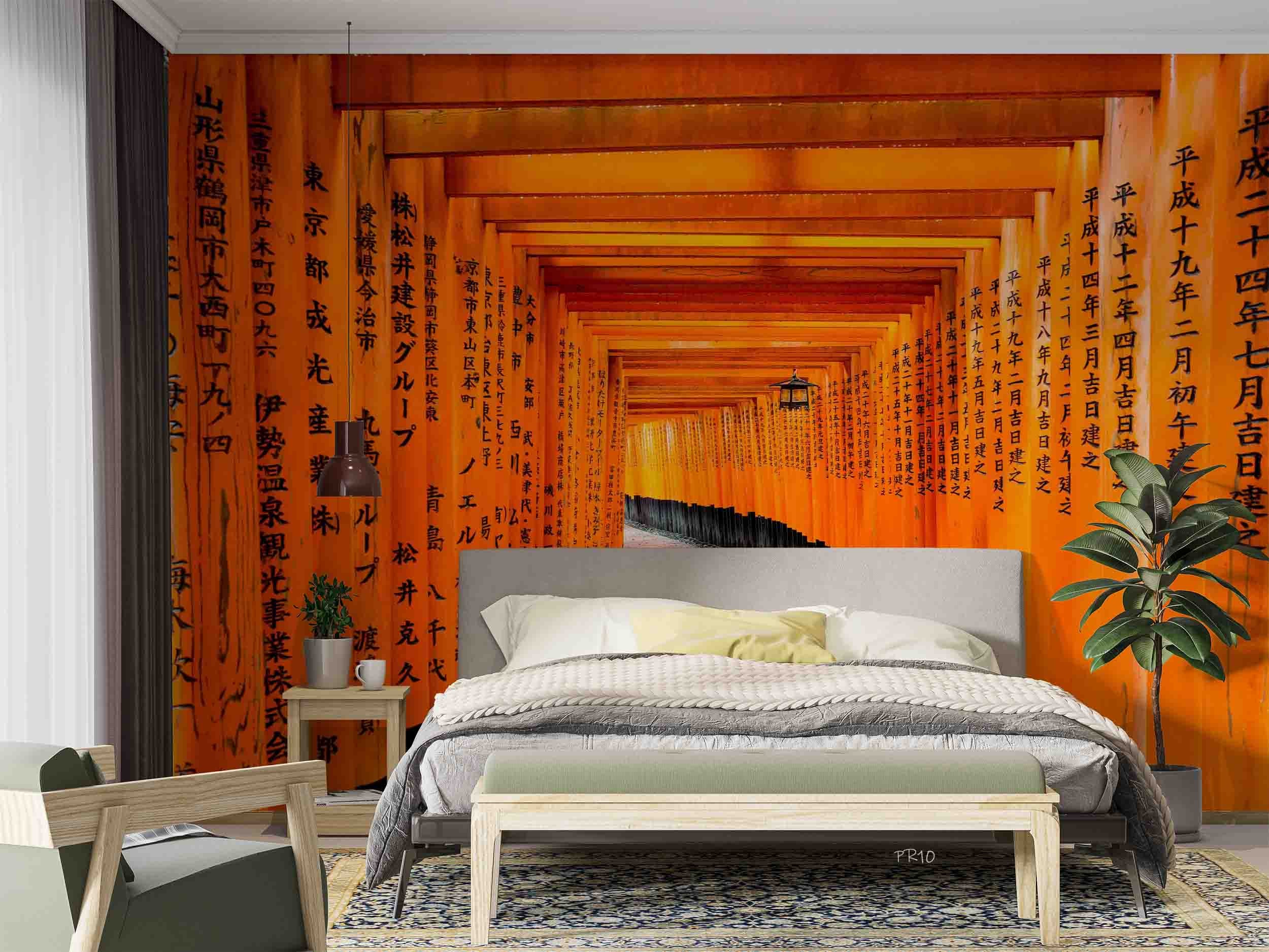 3D Red Tori Gate Fushimi Inari Shrine Kyoto Japan Wall Mural Wallpaper GD 4728- Jess Art Decoration