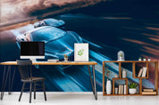 3D Blue Sports Car Wallpaper Wall Mural Wall Decor Wall Art Wall Sticker Remoable Wallpaper
