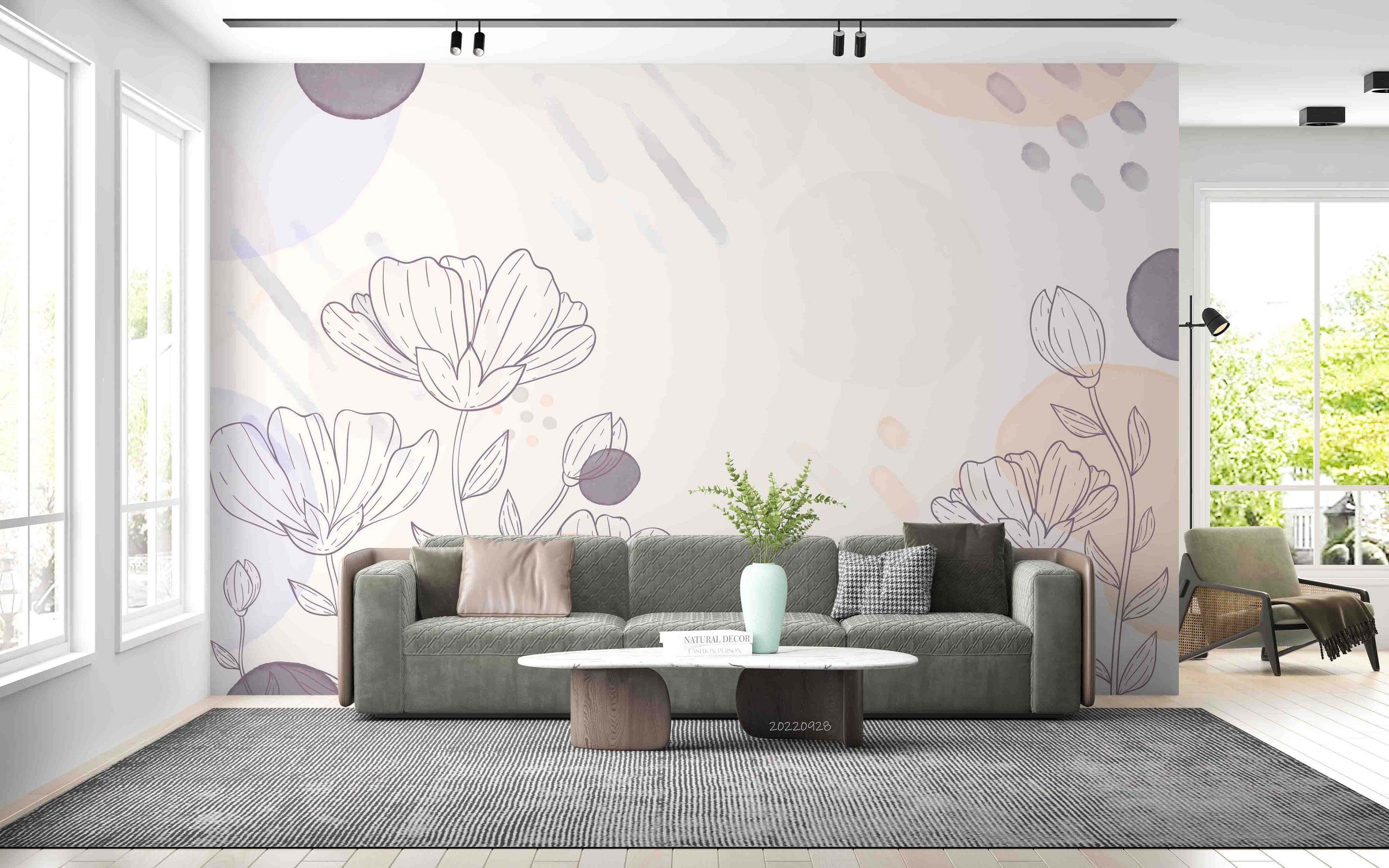 3D Hand Drawn Plants Floral Background Wall Mural Wallpaper GD 3377- Jess Art Decoration