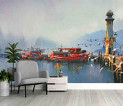 3D Belt Tightening Pulley Sea Sea Mew Bridge Wall Mural Wallpaper YXL 105