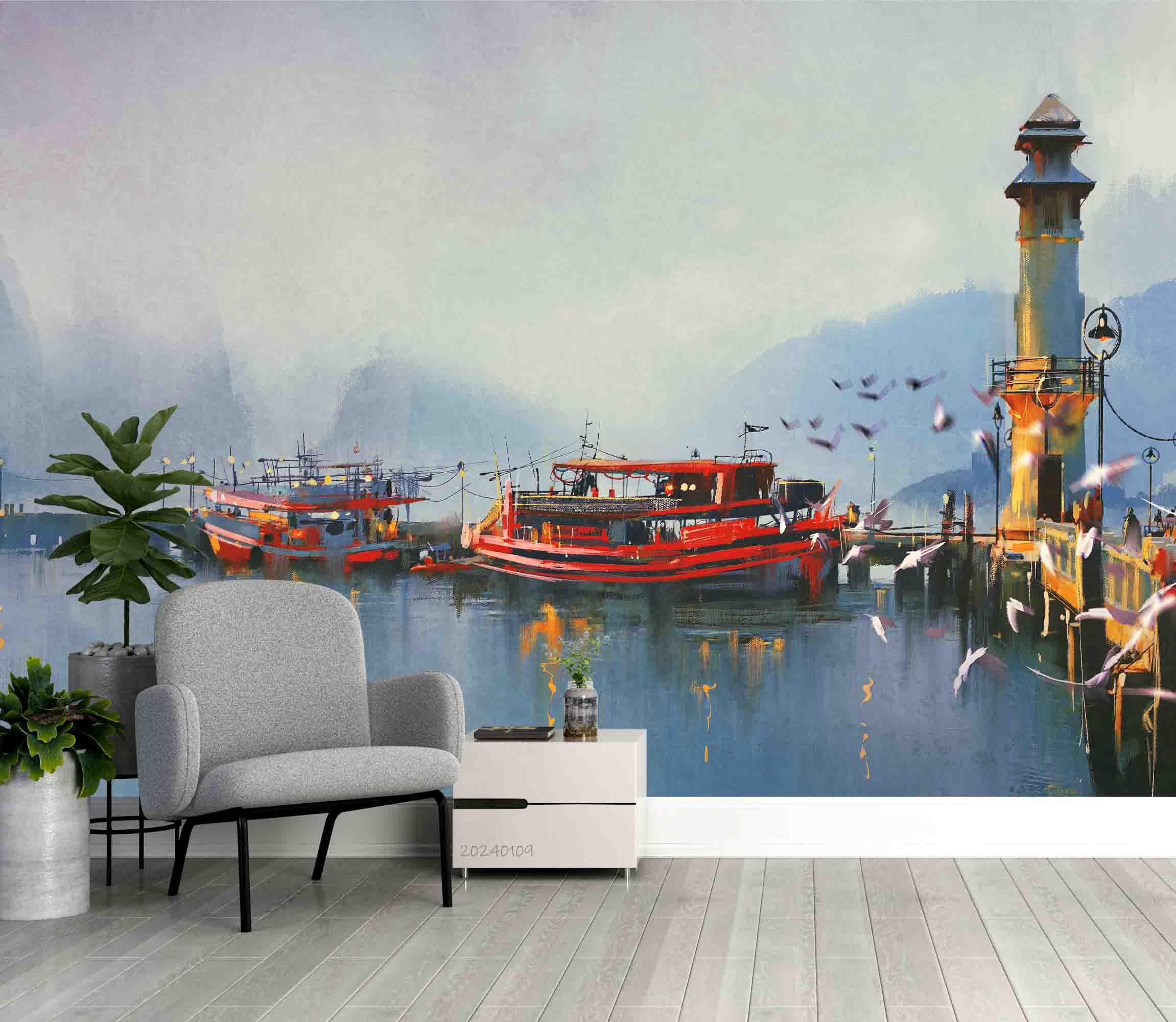 3D Belt Tightening Pulley Sea Sea Mew Bridge Wall Mural Wallpaper YXL 105
