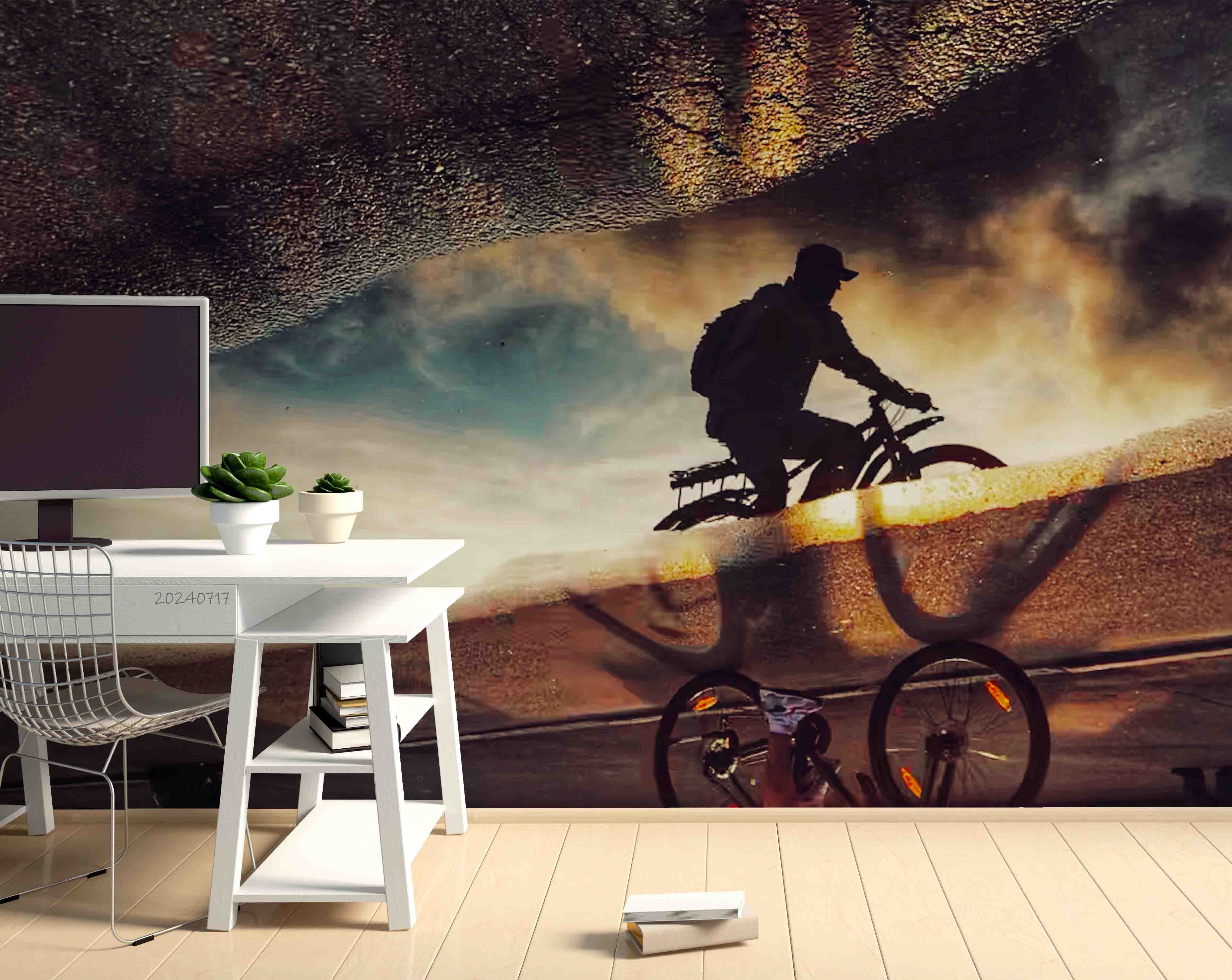 3D Mountain Person Cycling Road Wall Mural Wallpaper YXL 98