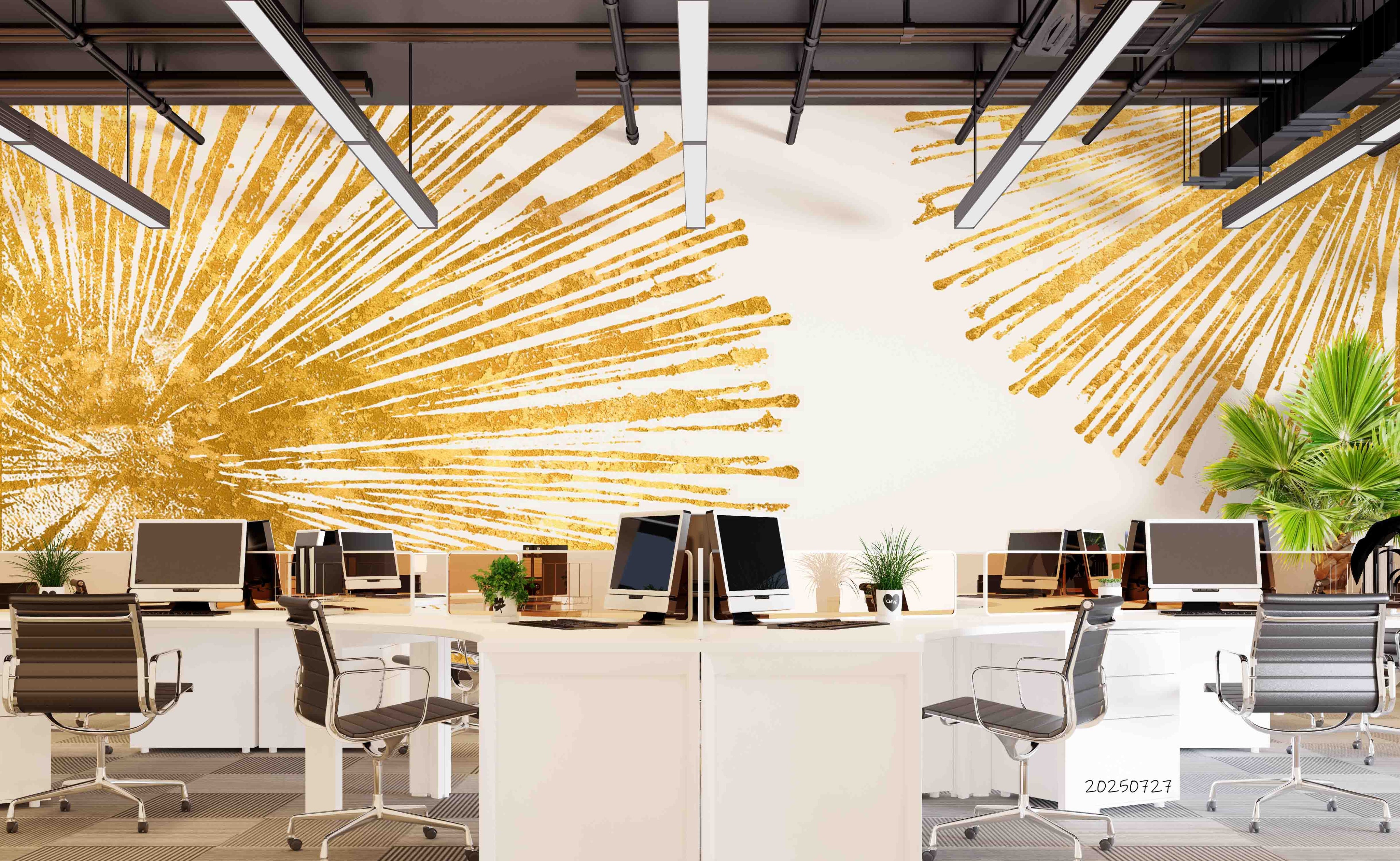 3D Office Business Commerce Golden Lines Modern Wall Mural Wallpaper 53