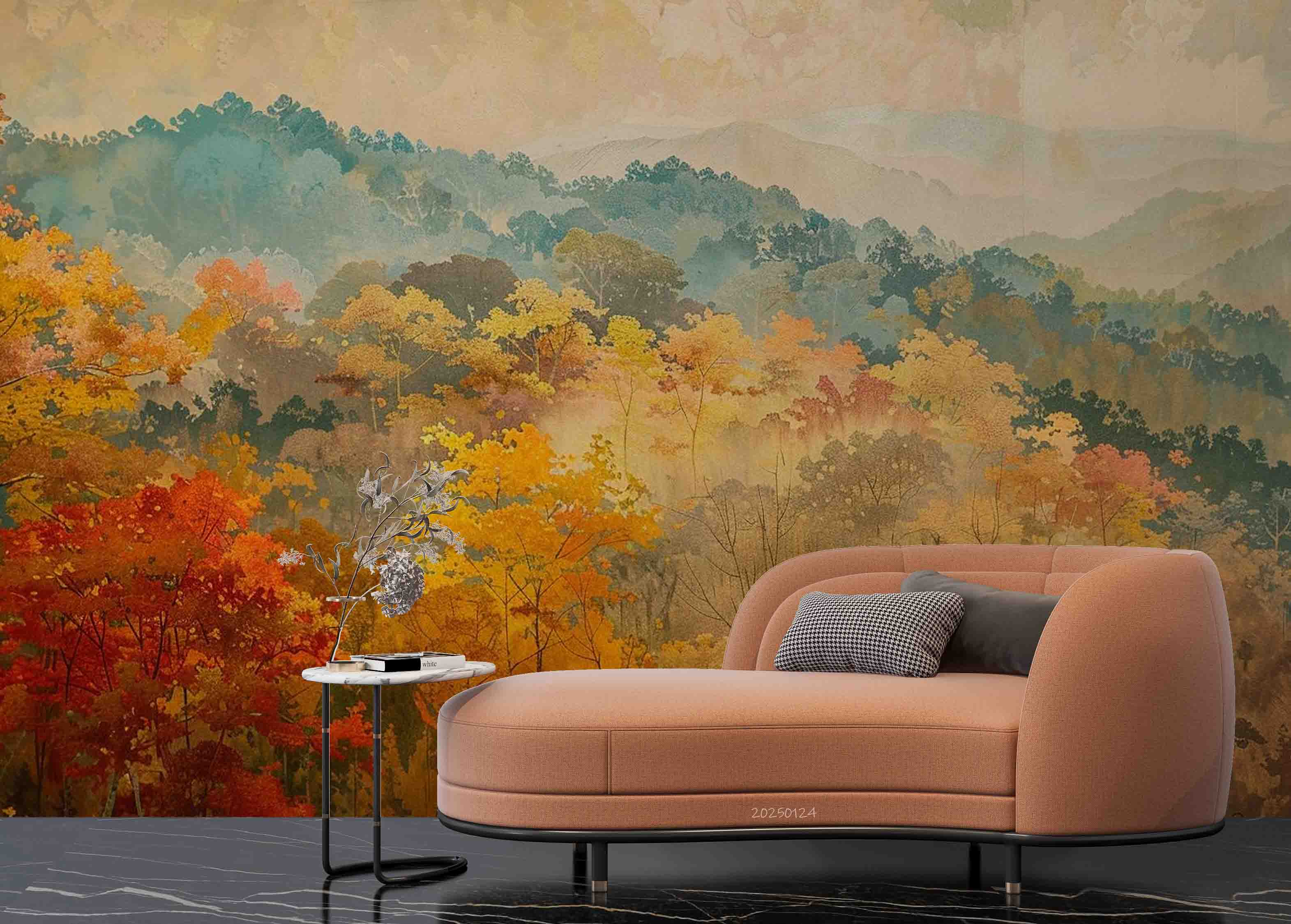 3D Watercolor Fall Forest Mountains Scenery Wallpaper Wall Mural Wall Decor Wall Art Wall Sticker Remoable Wallpaper LQH 5