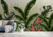 3D Tropical Green Leaves Background Wall Mural Wallpaper GD 3325- Jess Art Decoration
