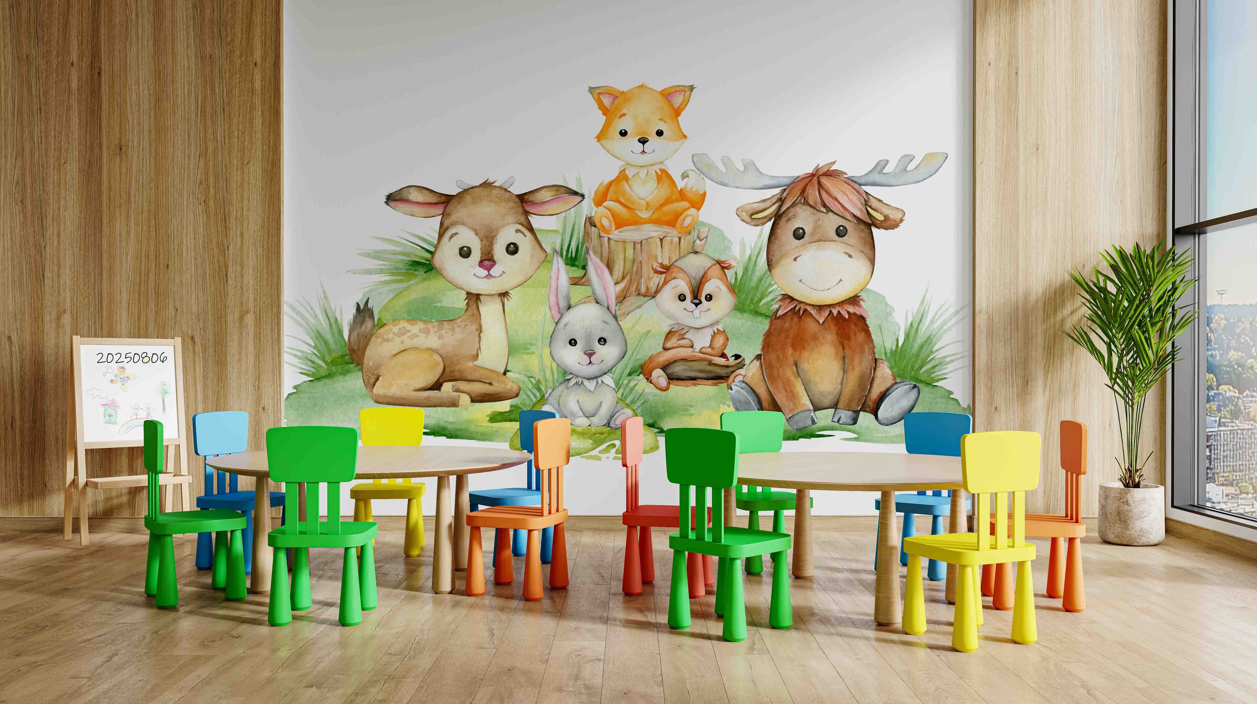 3D Childcare Nursery School Cartoon Kids Animals Wall Mural Wallpaper JN 41