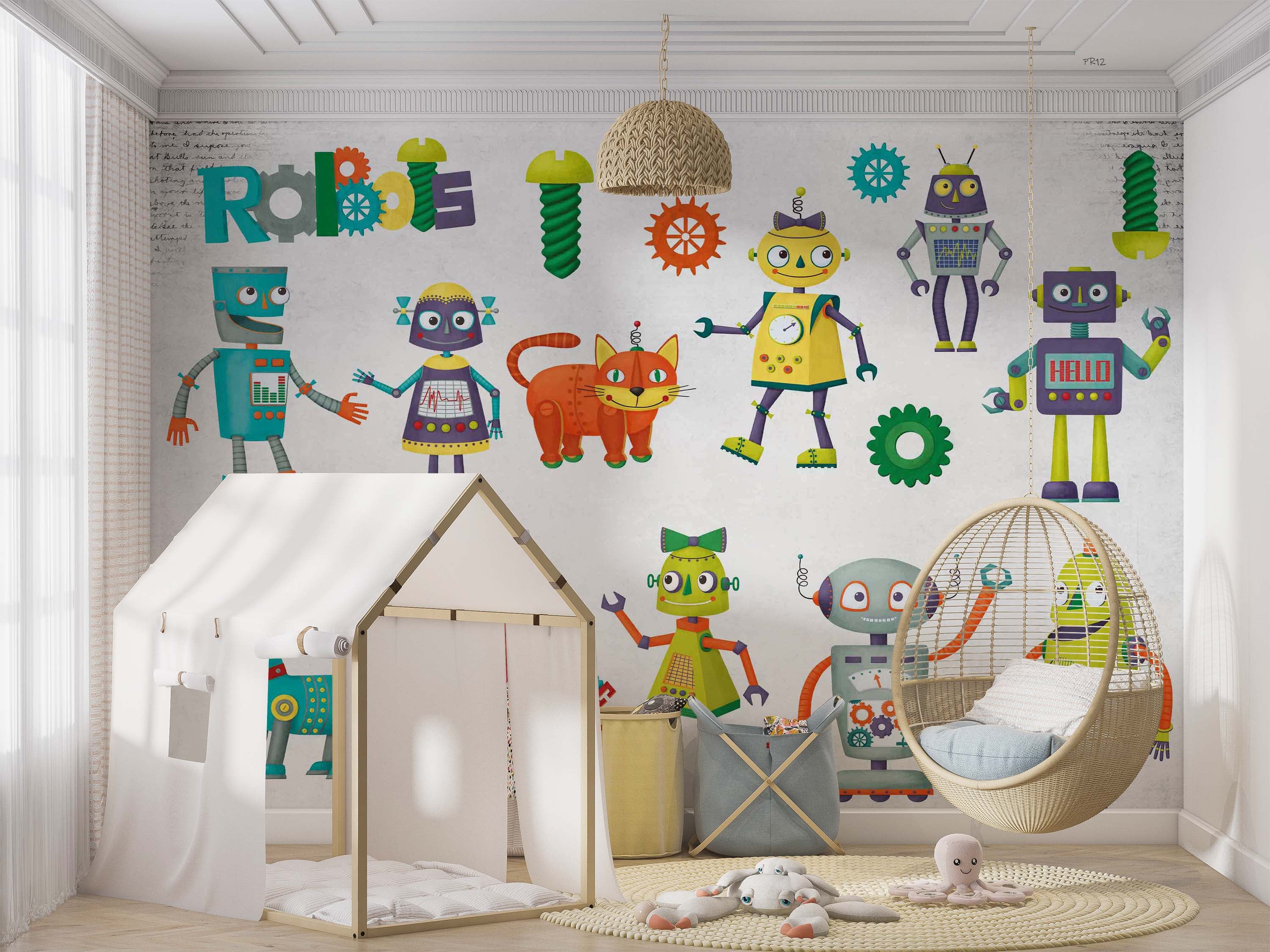 3D Robot Friends colourful robot character pattern wall mural wallpaper for kids room - view 4