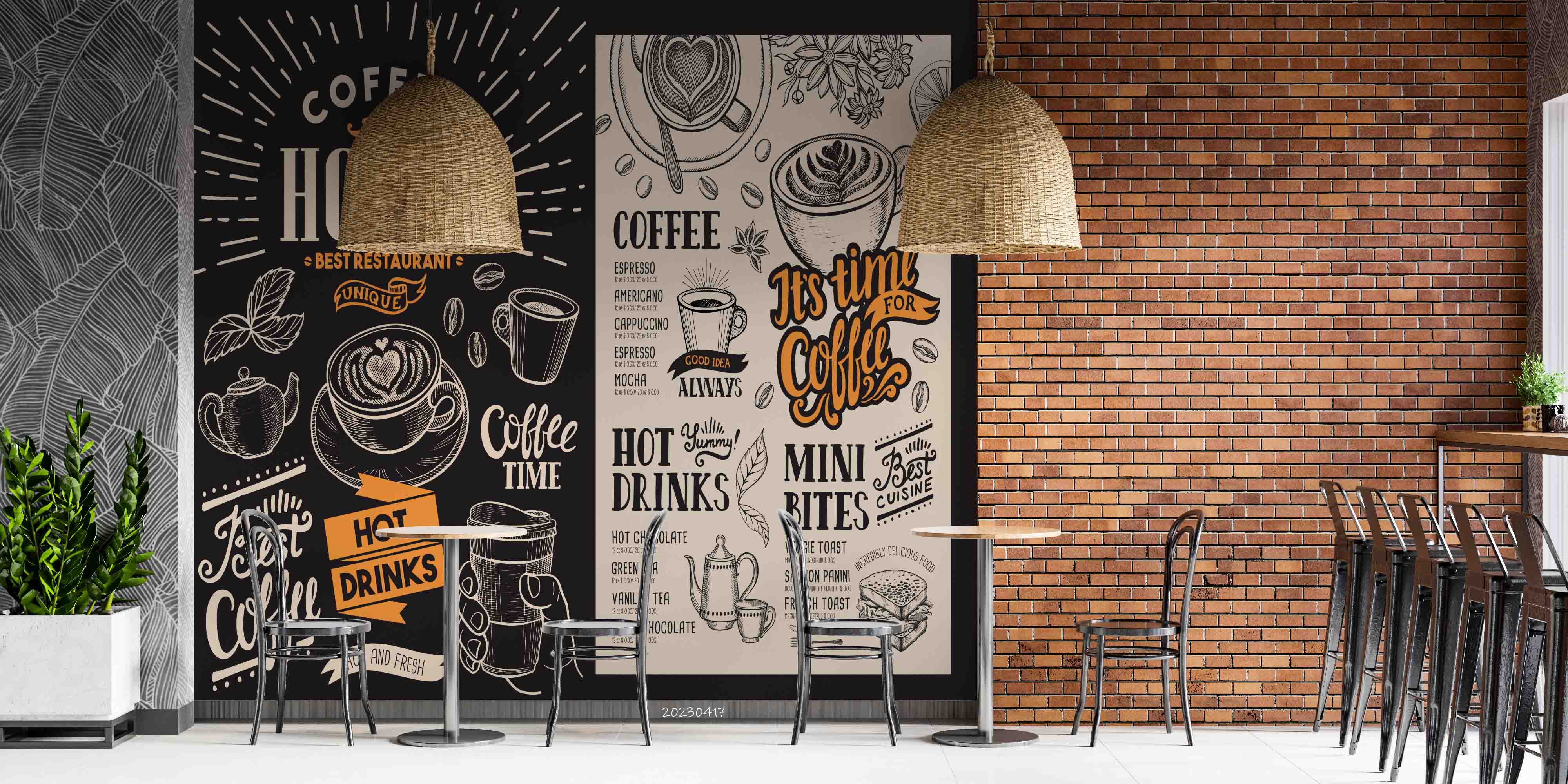 3D Vintage Cafe Restaurant Menu Wall Mural Wallpaper GD 5537- Jess Art Decoration