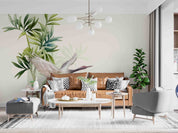 3D Asian Plants Leaves Watercolor Illustration Birds Wall Mural Wallpaper GD 3405- Jess Art Decoration