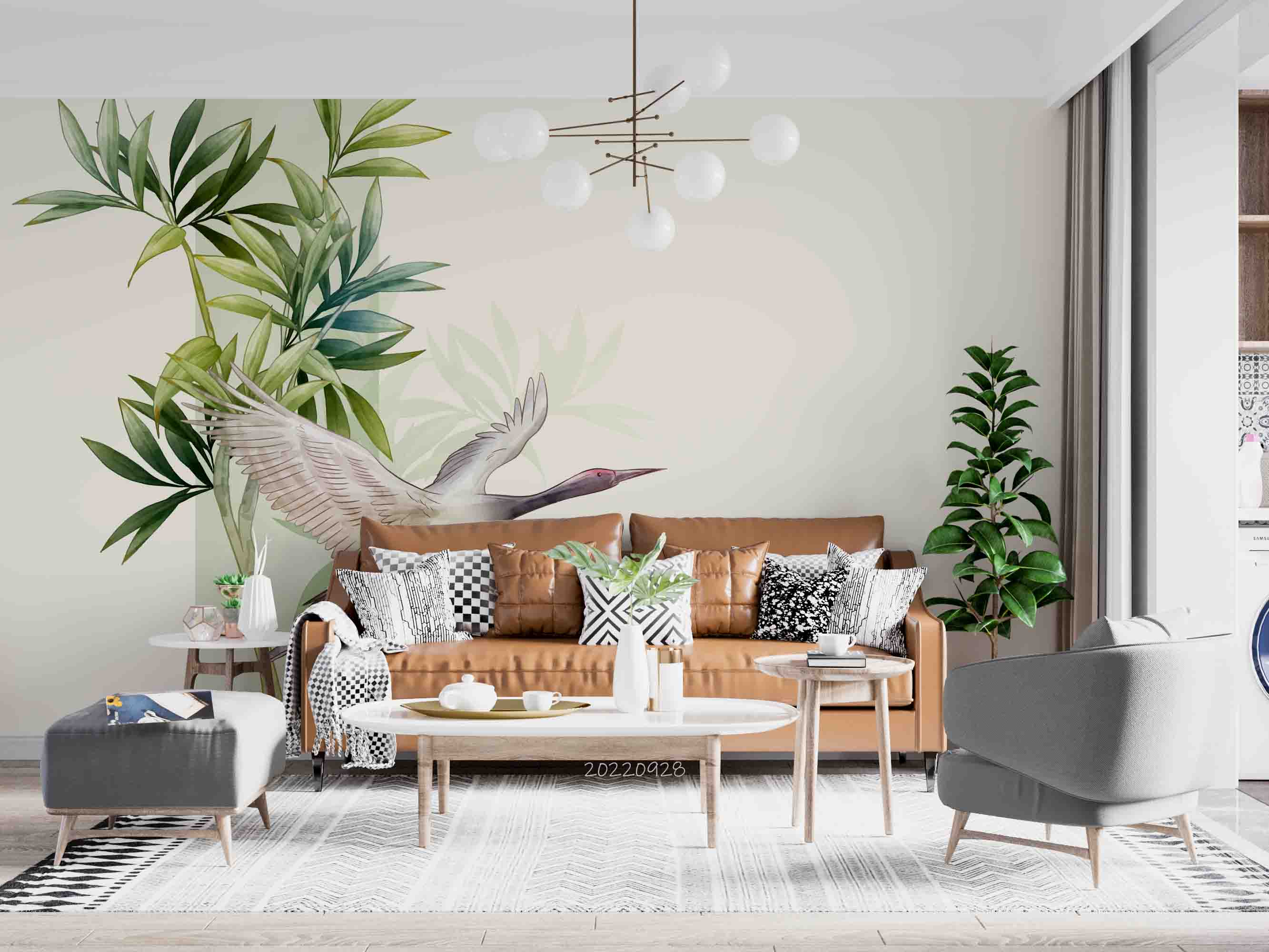 3D Asian Plants Leaves Watercolor Illustration Birds Wall Mural Wallpaper GD 3405- Jess Art Decoration