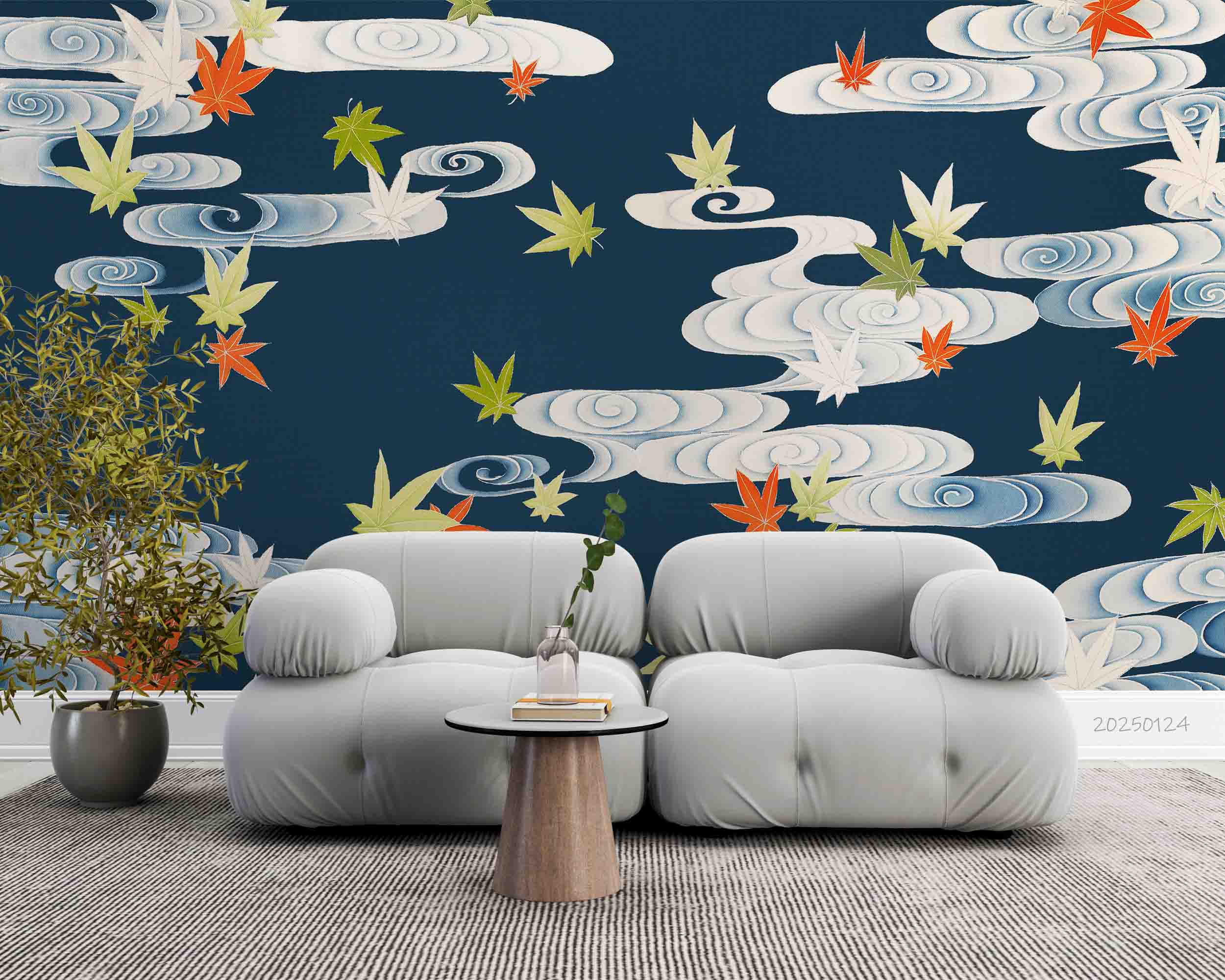 3D Autumn Maple Leaf Sky Cloud Pattern Wallpaper Wall Mural Wall Decor Wall Art Wall Sticker Remoable Wallpaper LQH 50