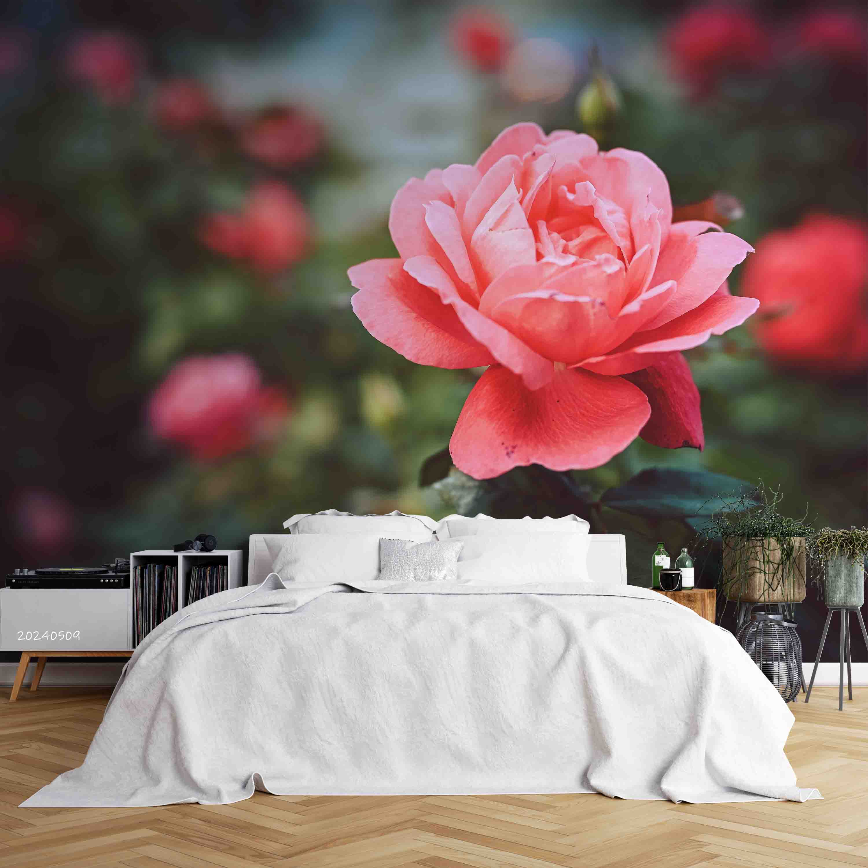 3D Pink Rose Flower Leaf Plant Wallpaper Wall Mural Wall Decor Wall Art Wall Sticker Remoable Wallpaper