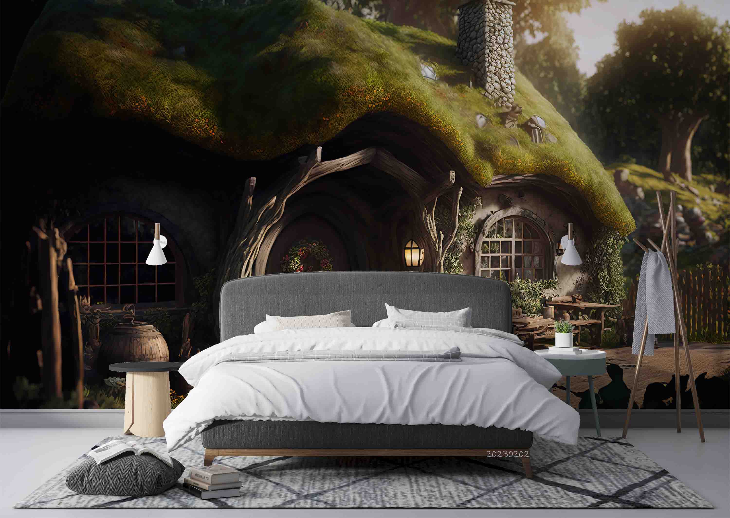3D Forest House Tree Stone Grassland Trunk Wall Mural Wallpaper YXL 28- Jess Art Decoration